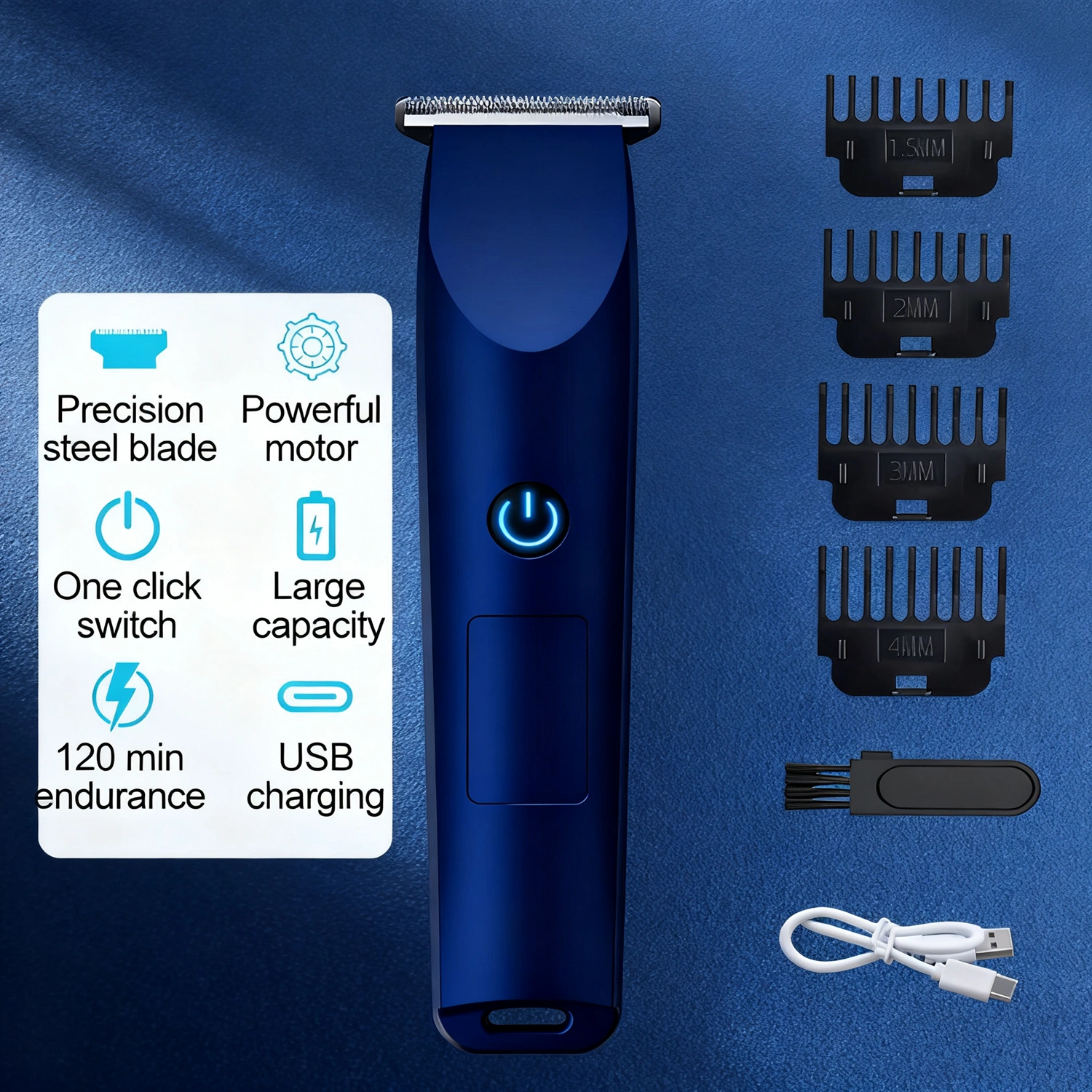 Pro Electric Hair Clippers & Beard Trimmer for Men, Rechargeable Barber Haircut Shaving Machine, Blue view 9