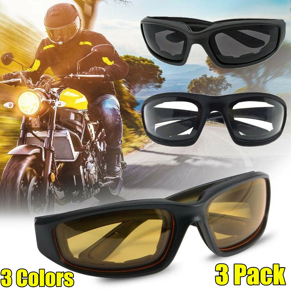 3 Pairs Motorcycle Riding Glasses, Wind Resistant Sport Goggles for Men Women, Gray/Clear/Yellow Lens Cycling Sunglasses view 10