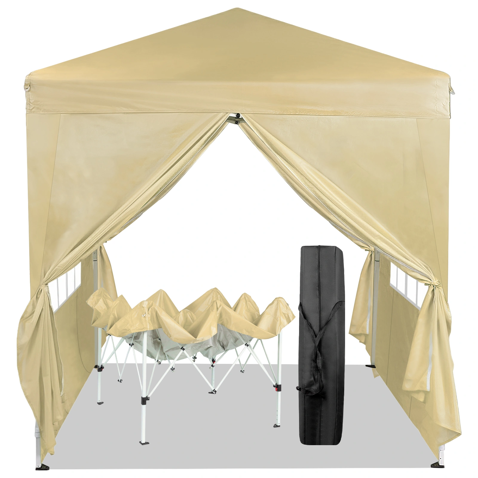 5x6.5FT Right Angle Folding Tent, 2 Doors 2 Windows Waterproof Camouflage Camping Shelter, Khaki