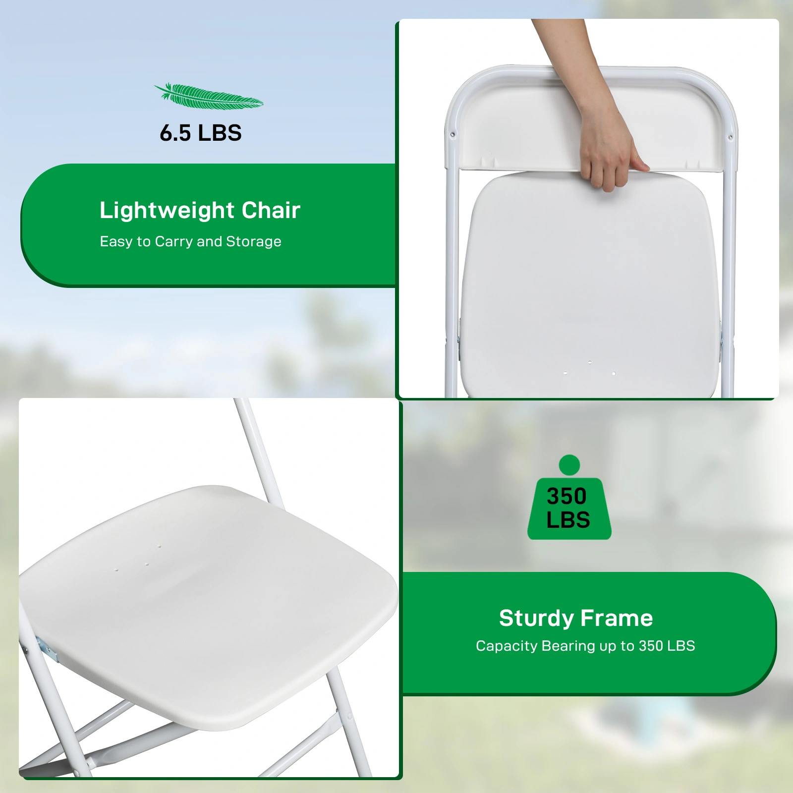 10pcs Classic Plastic Folding Garden Chair, White Injection Molding Patio Chair, Outdoor Event Seating, Stackable Design view 12