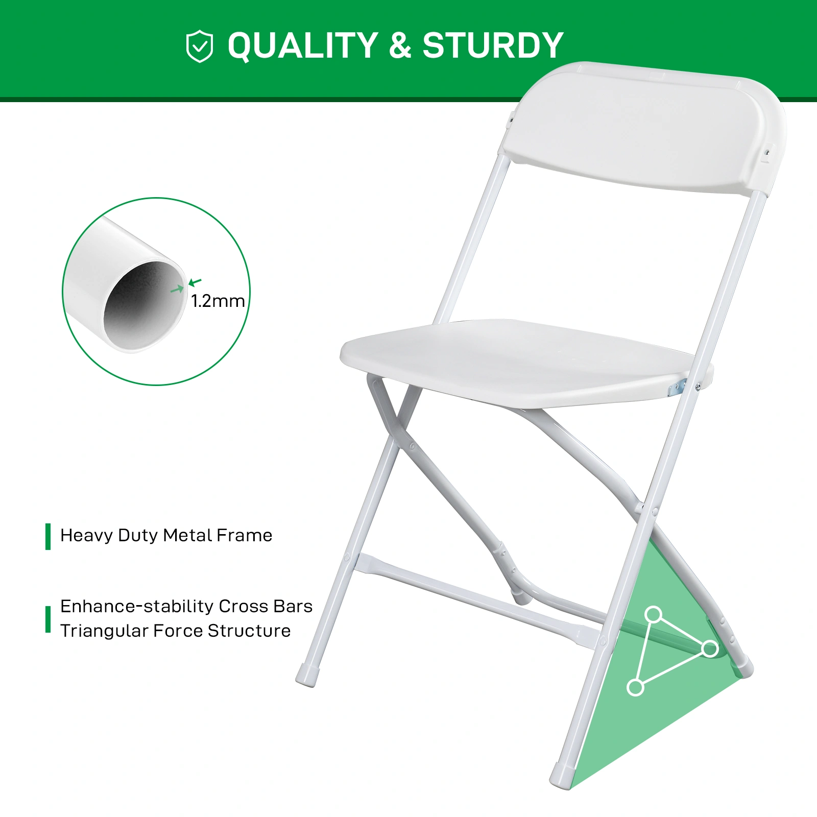 10pcs Classic Plastic Folding Garden Chair, White Injection Molding Patio Chair, Outdoor Event Seating, Stackable Design view 13