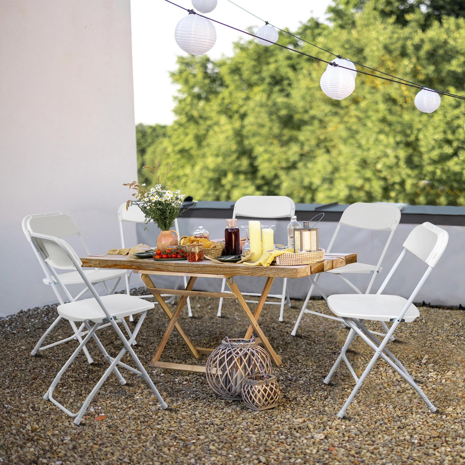 10pcs Classic Plastic Folding Garden Chair, White Injection Molding Patio Chair, Outdoor Event Seating, Stackable Design view 2