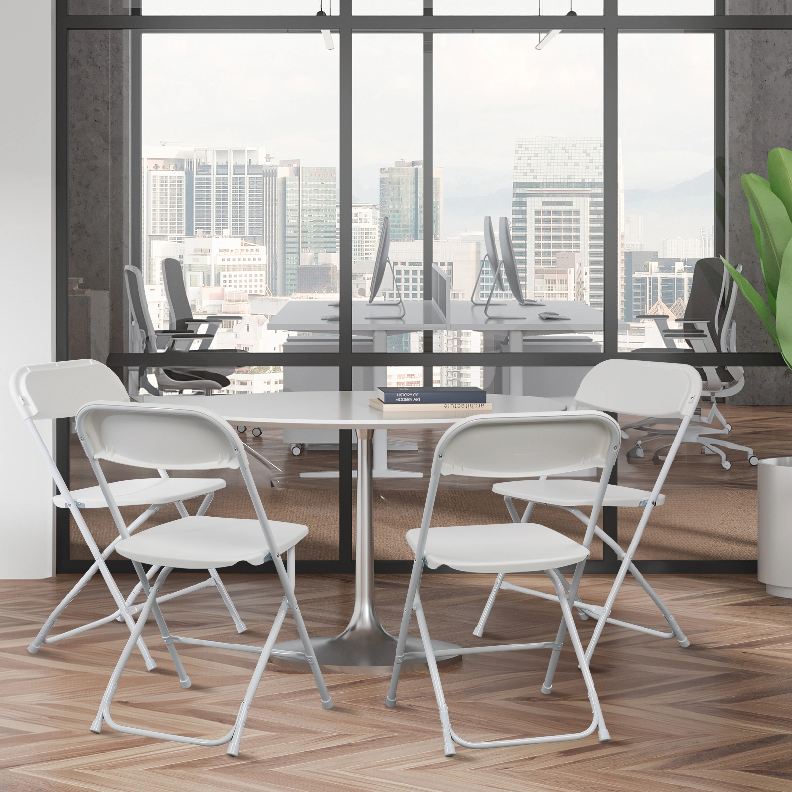 10pcs Classic Plastic Folding Garden Chair, White Injection Molding Patio Chair, Outdoor Event Seating, Stackable Design view 3