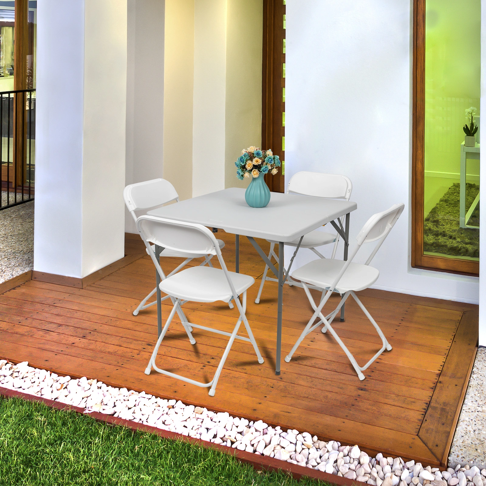 10pcs Classic Plastic Folding Garden Chair, White Injection Molding Patio Chair, Outdoor Event Seating, Stackable Design view 32