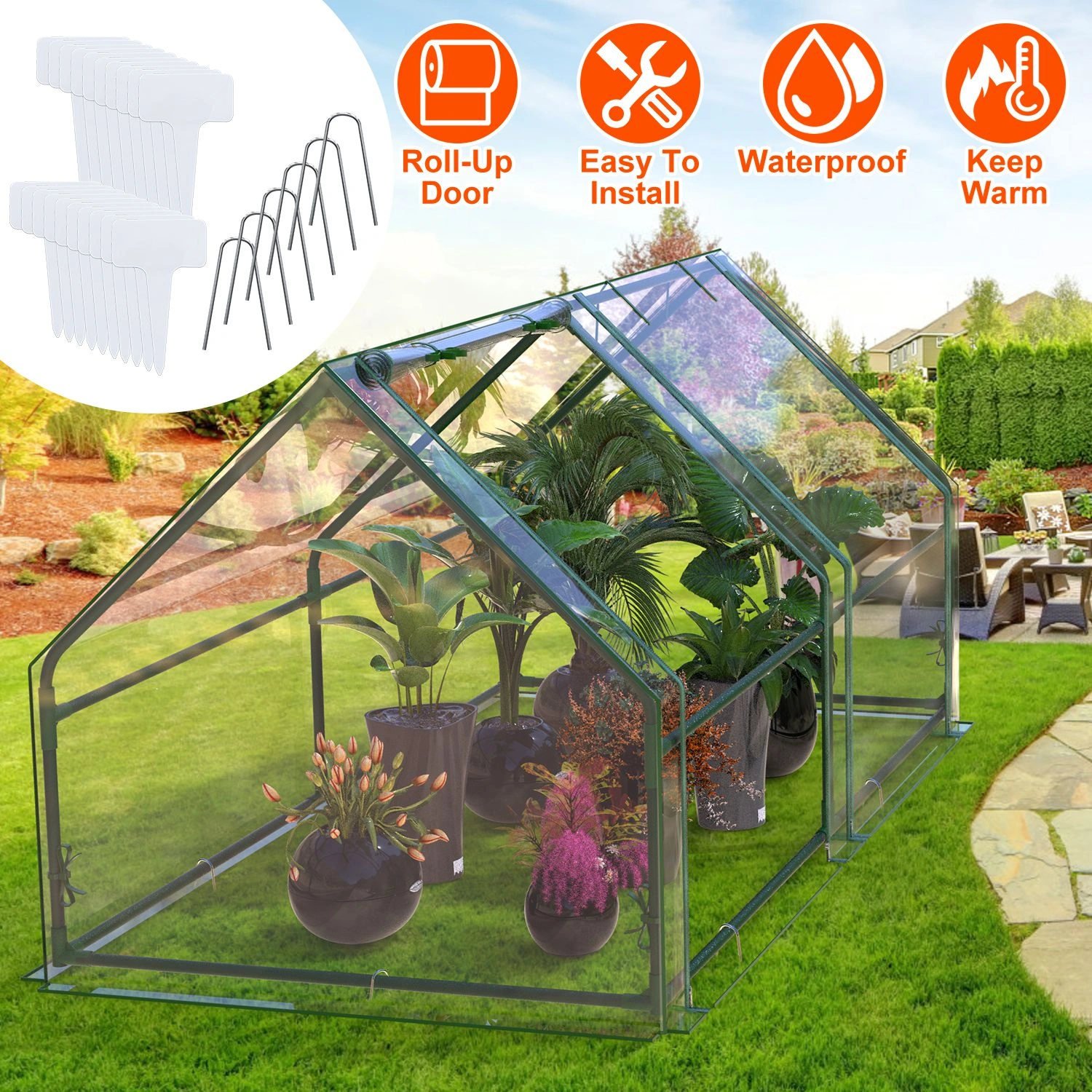 70.86*33.46*37.4 in Portable Mini Greenhouse With Roll-Up Zipper Doors Waterproof UV-Resistant PVC Cover Hot House For Indoor Outdoor Garden Patio Backyard