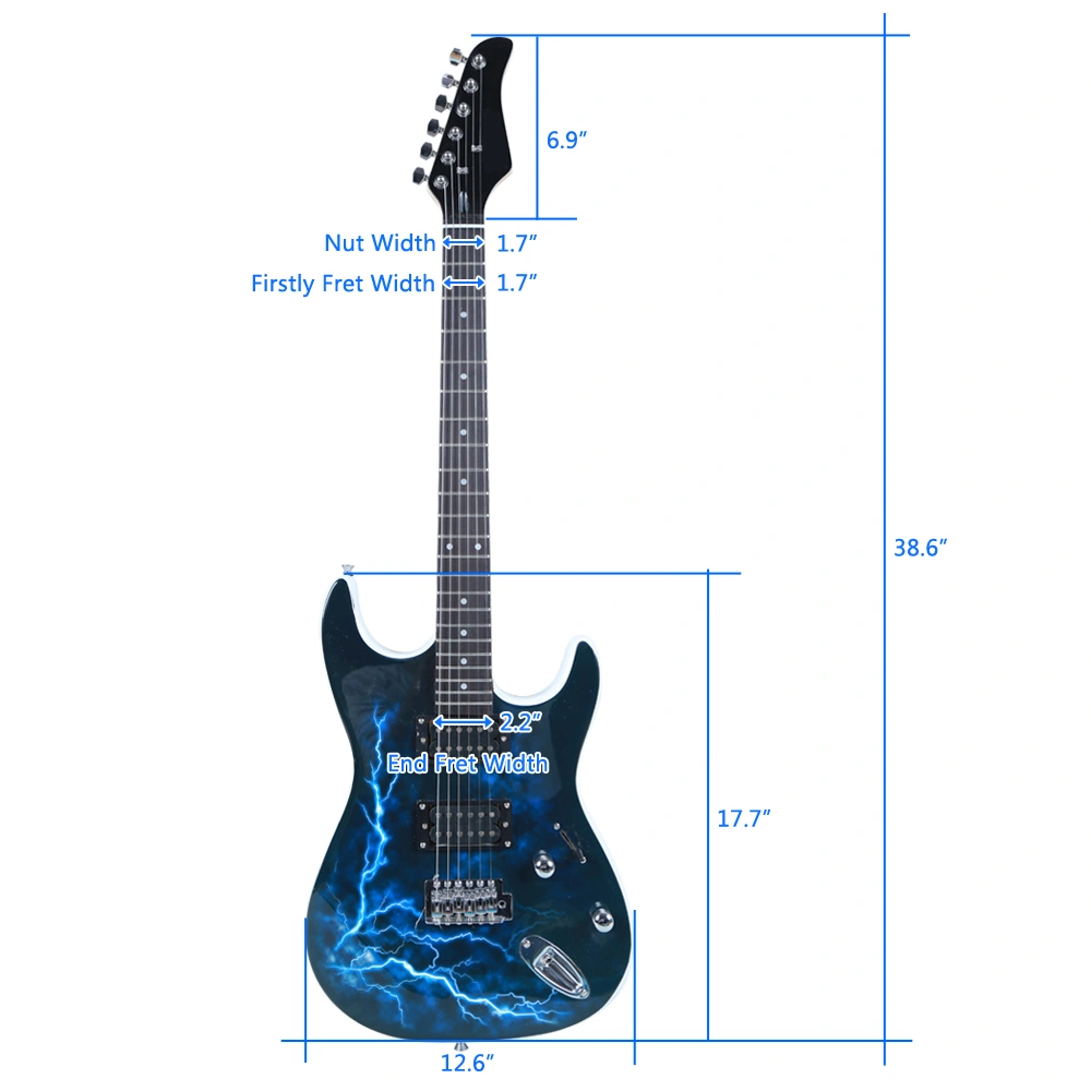 Lightning Style Electric Guitar with Power Cord/Strap/Bag/Plectrums Black & White view 16