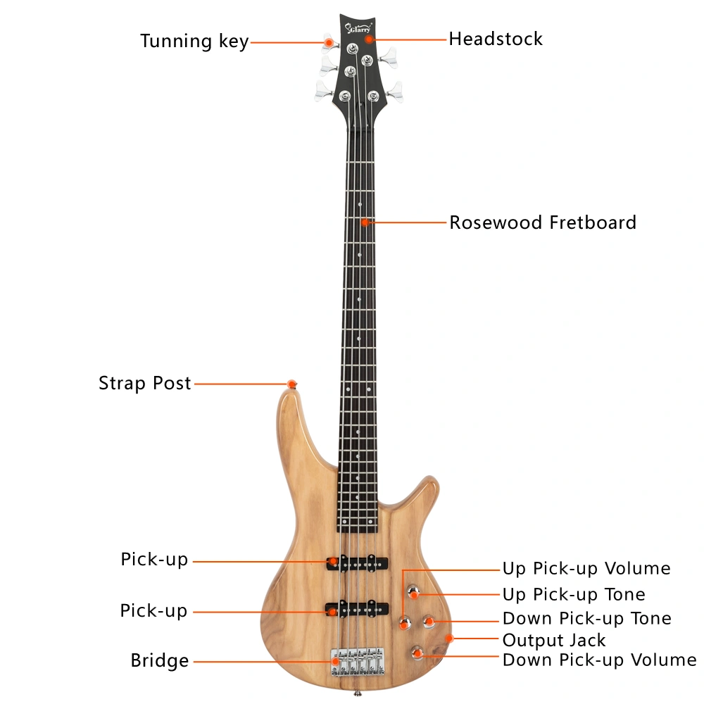GIB 5 String Electric Bass Guitar Full Size Burlywood w/ Bag Strap Picks Tools view 15