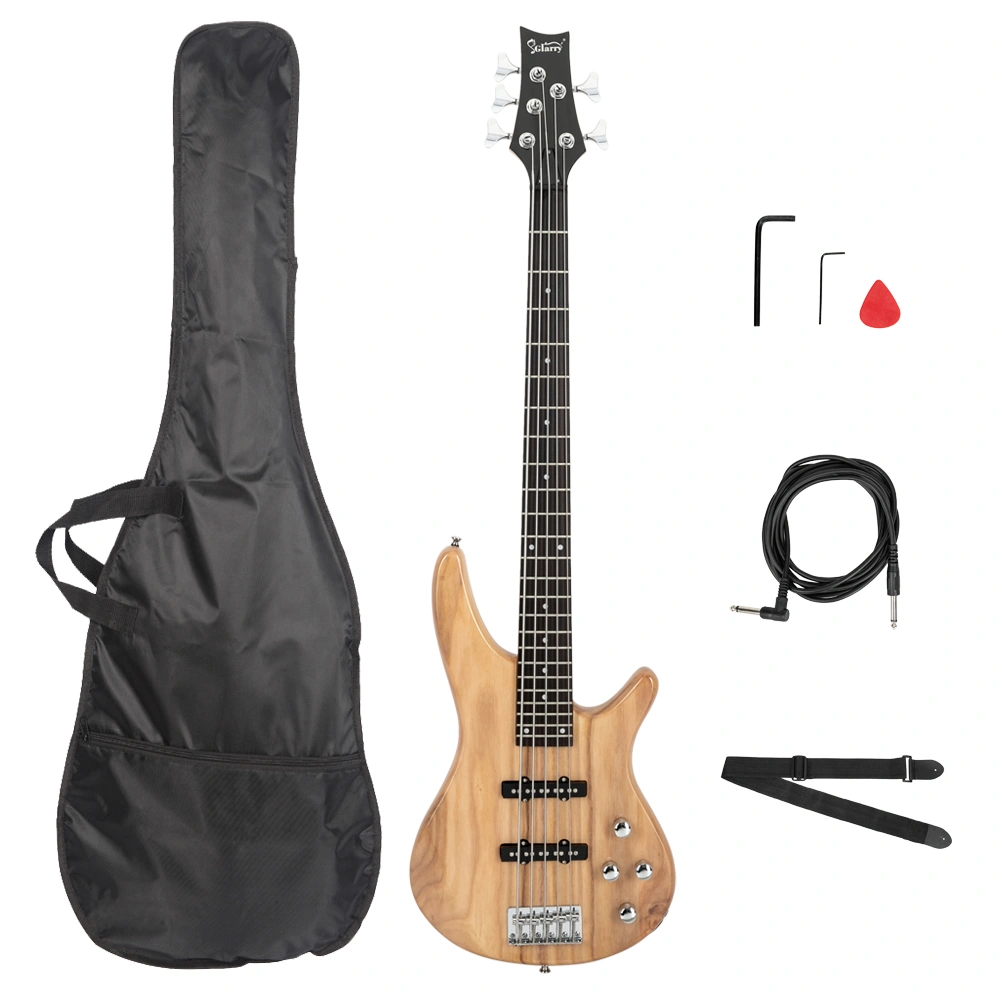 GIB 5 String Electric Bass Guitar Full Size Burlywood w/ Bag Strap Picks Tools view 2