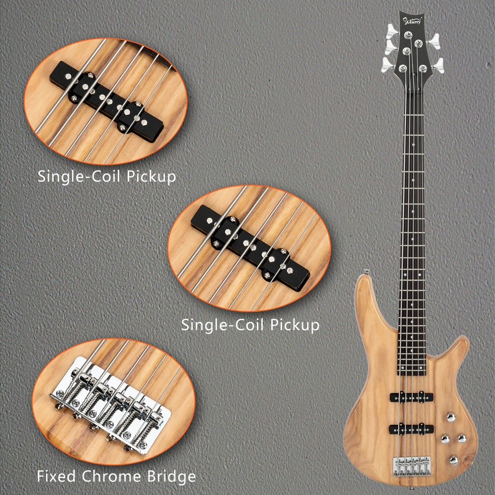 GIB 5 String Electric Bass Guitar Full Size Burlywood w/ Bag Strap Picks Tools view 20