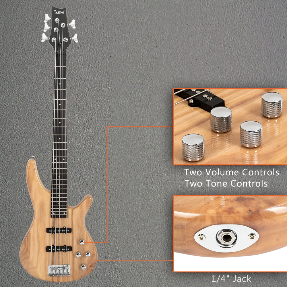 GIB 5 String Electric Bass Guitar Full Size Burlywood w/ Bag Strap Picks Tools view 21