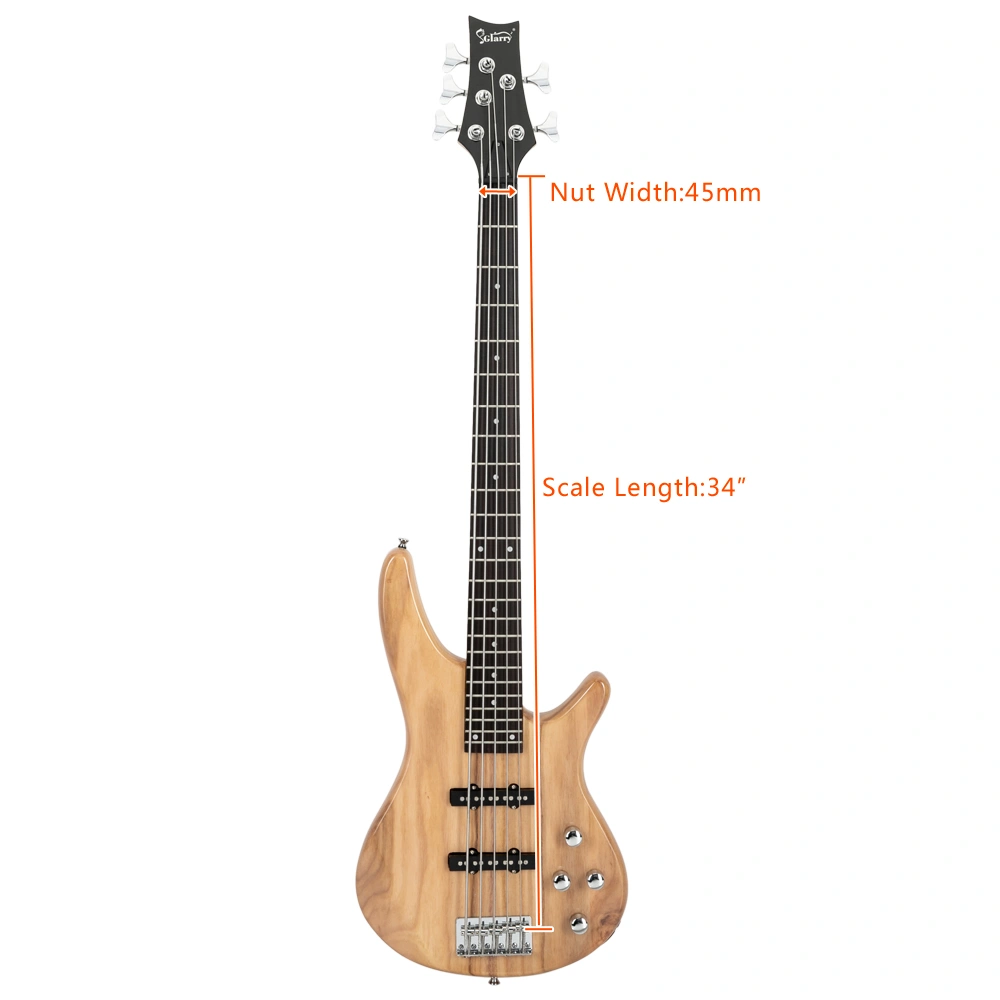 GIB 5 String Electric Bass Guitar Full Size Burlywood w/ Bag Strap Picks Tools view 23