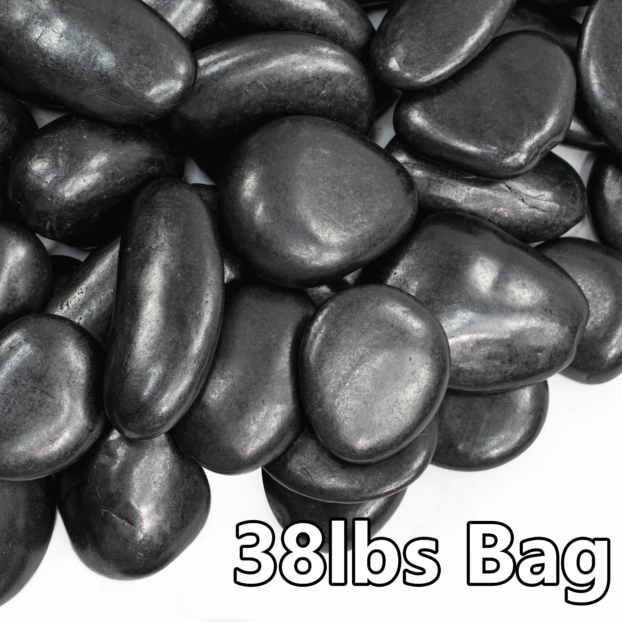 38 lbs Black River Rocks, 2-3 Inch Polished Pebbles for Plants, Vase Filler, Aquarium, Landscaping, Indoor Outdoor Decor
