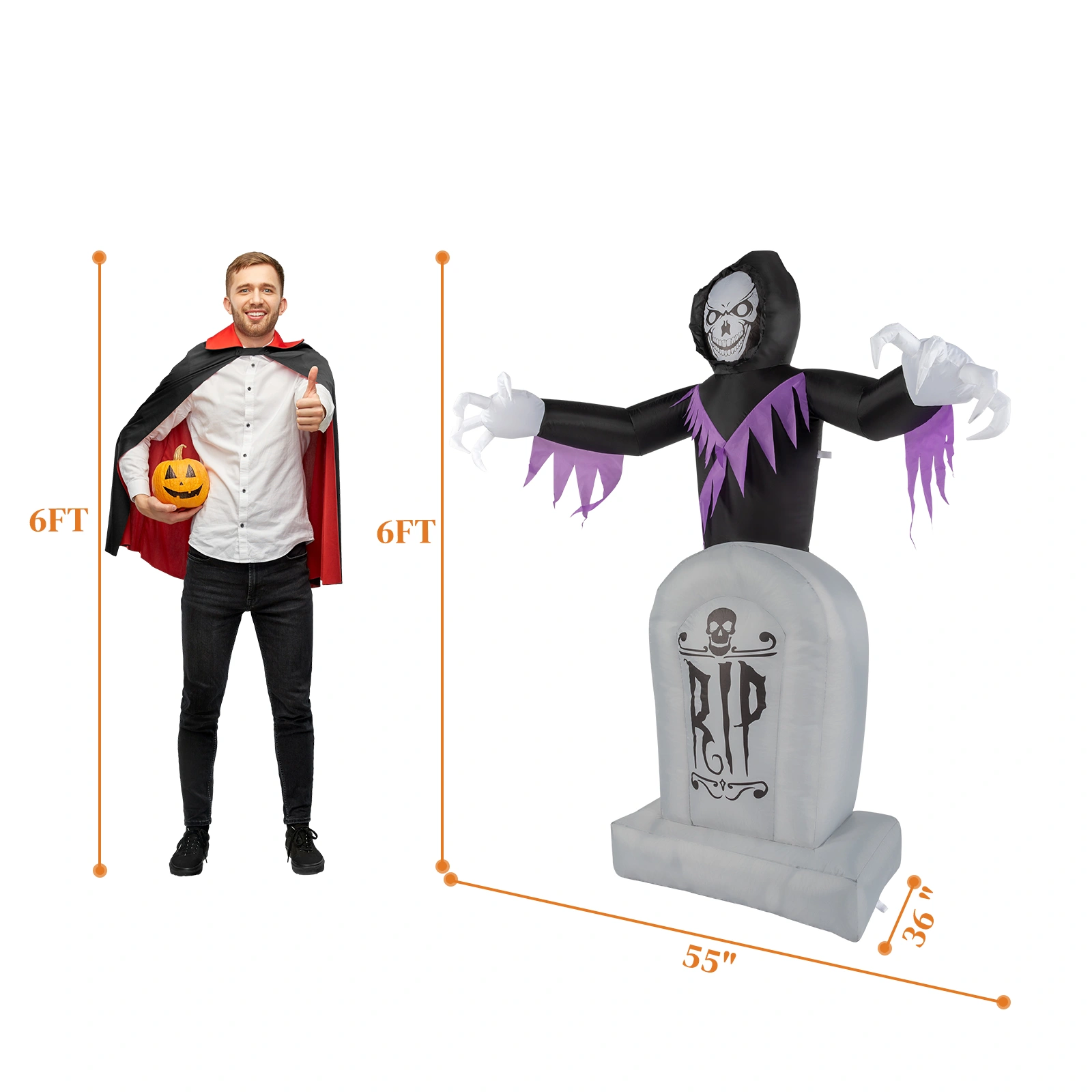 8ft LED Inflatable Halloween Decoration, Grim Reaper & Graveyard Scene with Lights, Outdoor Yard Garden Props, 3 Piece Set view 11