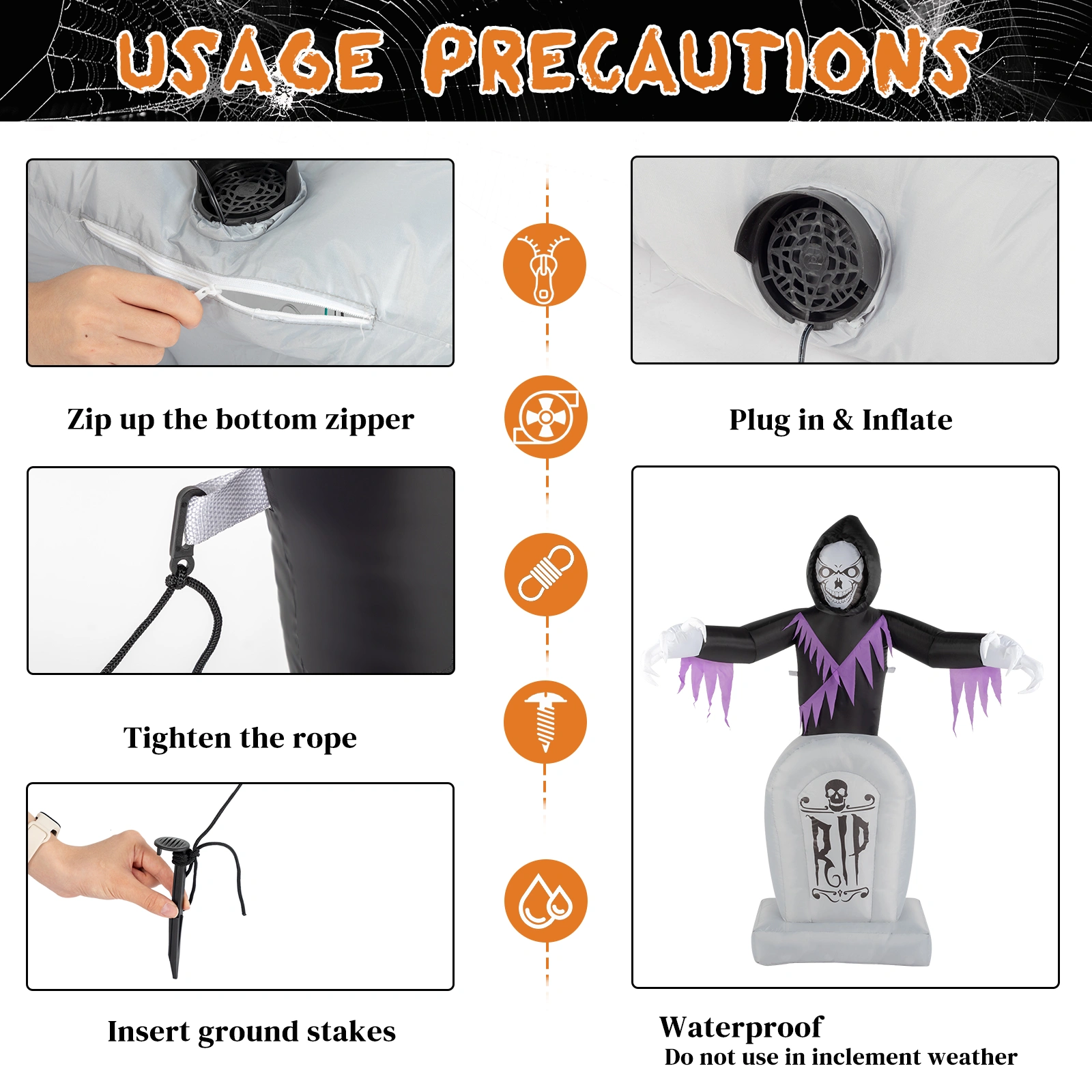 8ft LED Inflatable Halloween Decoration, Grim Reaper & Graveyard Scene with Lights, Outdoor Yard Garden Props, 3 Piece Set view 3