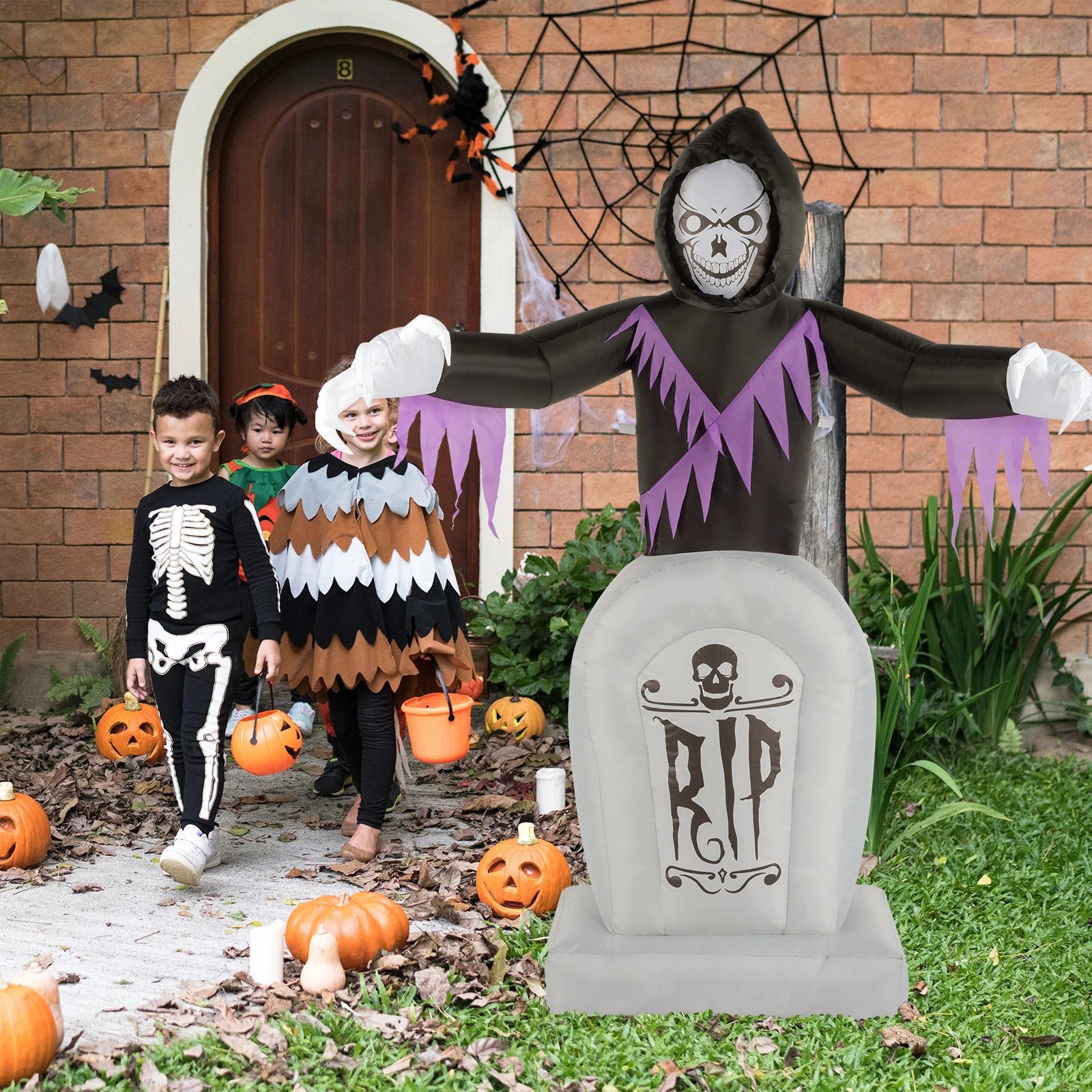 8ft LED Inflatable Halloween Decoration, Grim Reaper & Graveyard Scene with Lights, Outdoor Yard Garden Props, 3 Piece Set view 7