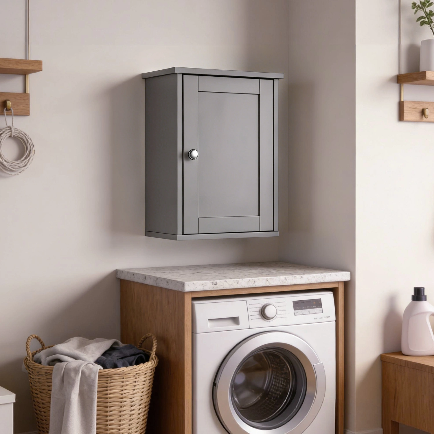 Gray P2 MDF painted finish, 34.6*20*50cm, single door with one shelf, bathroom vanity