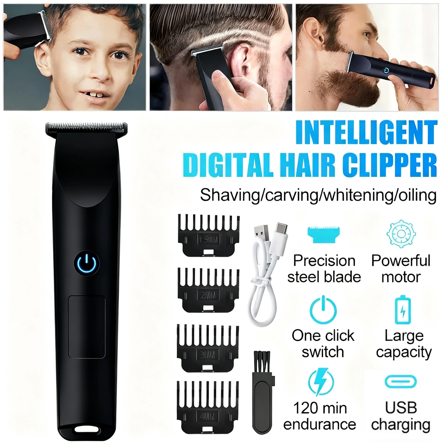 Men Pro Electric Hair Clippers & Beard Trimmer, Barber Shaving Machine Black view 8