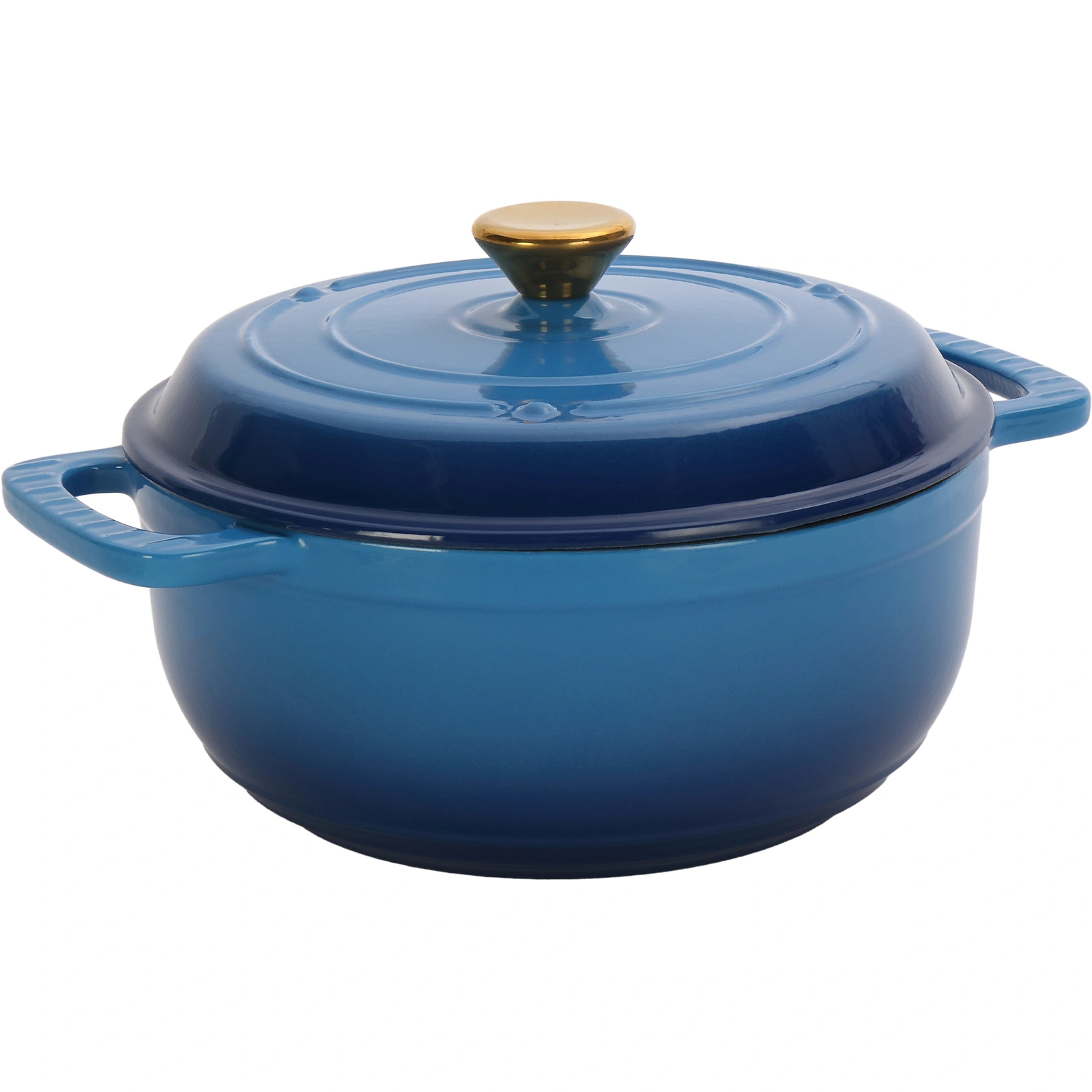 7.5QT Cast Iron Enamel Cookware Pot Set, Gradient Blue with 2 Silicone Oven Gloves, Enameled Dutch Oven