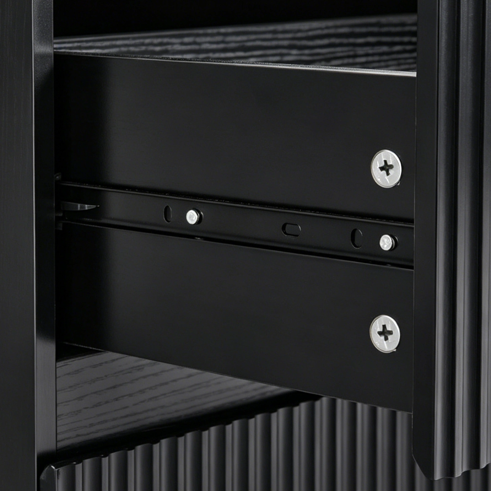 Handleless 6-Drawer Dresser with Grille Finish P2 Particleboard + MDF & Melamine Veneer + Vacuum-Formed Bedside Table 55.12*15.75*27.95in Black view 8