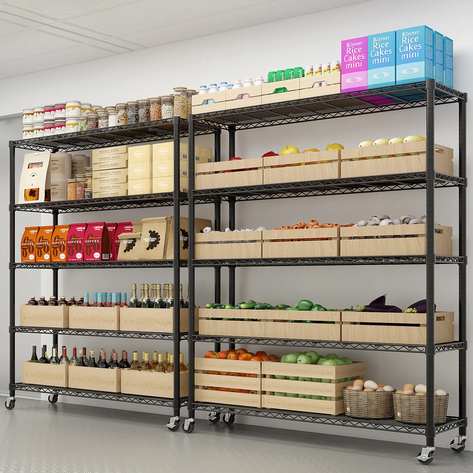 Heavy Duty Wire Shelving Unit 74.02"H X 59.06"W X 17.72"D, 3125LBS NSF Metal Storage Shelves with Wheels, Adjustable Garage Pantry Commercial Rack