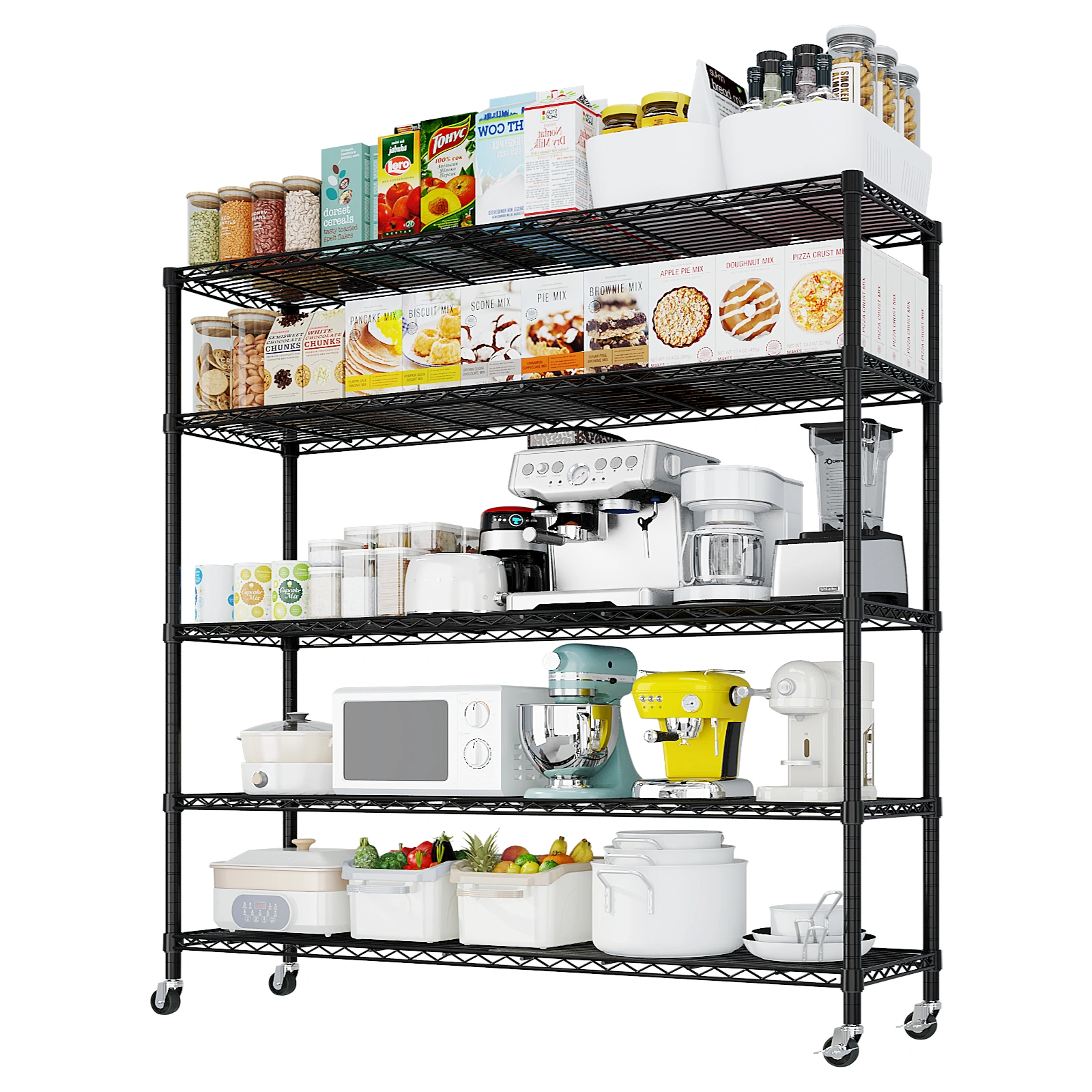 Heavy Duty Wire Shelving Unit 74.02"H X 59.06"W X 17.72"D, 3125LBS NSF Metal Storage Shelves with Wheels, Adjustable Garage Pantry Commercial Rack view 10