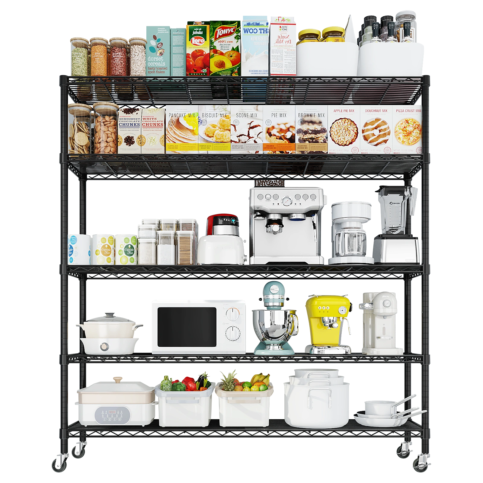 Heavy Duty Wire Shelving Unit 74.02"H X 59.06"W X 17.72"D, 3125LBS NSF Metal Storage Shelves with Wheels, Adjustable Garage Pantry Commercial Rack view 12