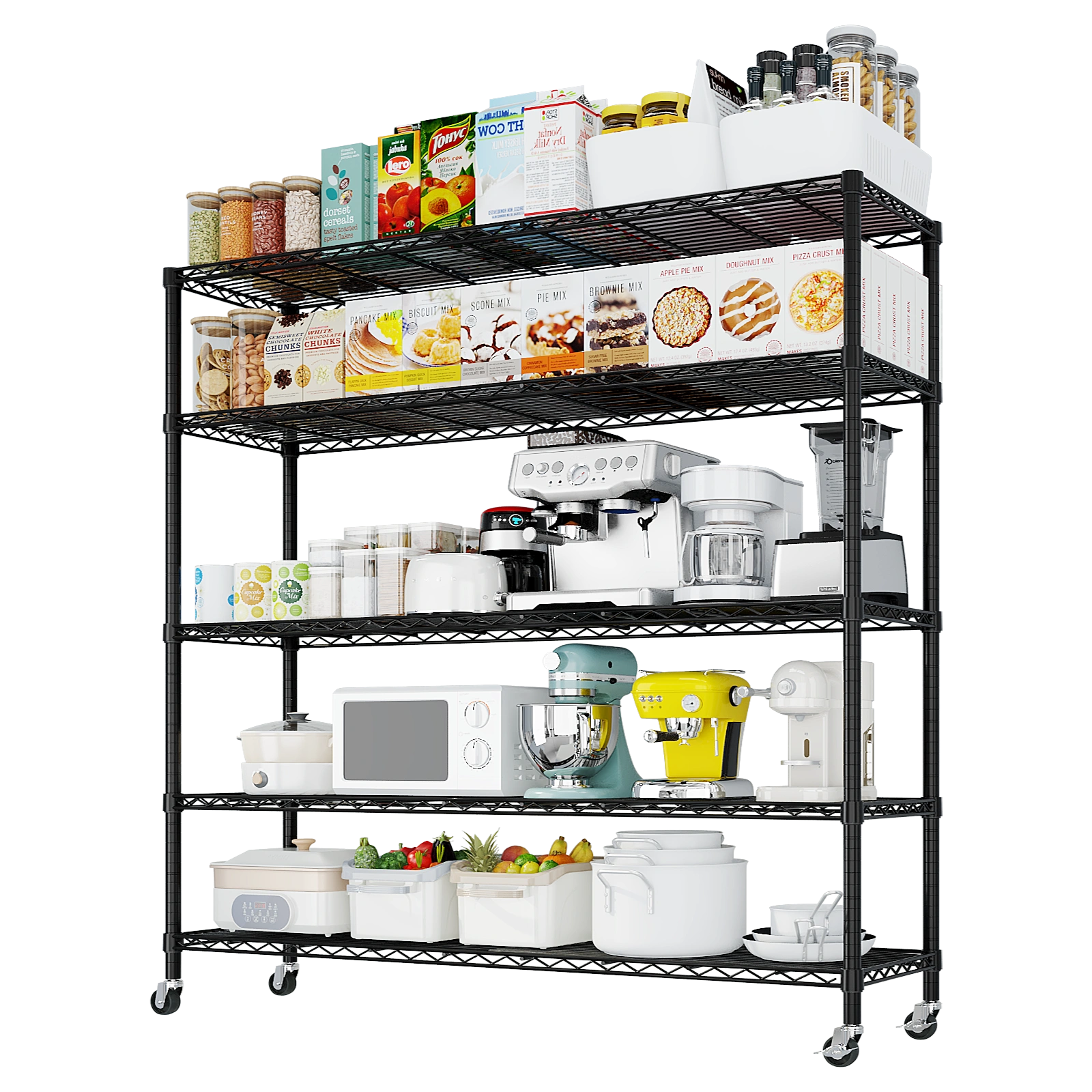 Heavy Duty Wire Shelving Unit 74.02"H X 59.06"W X 17.72"D, 3125LBS NSF Metal Storage Shelves with Wheels, Adjustable Garage Pantry Commercial Rack view 13