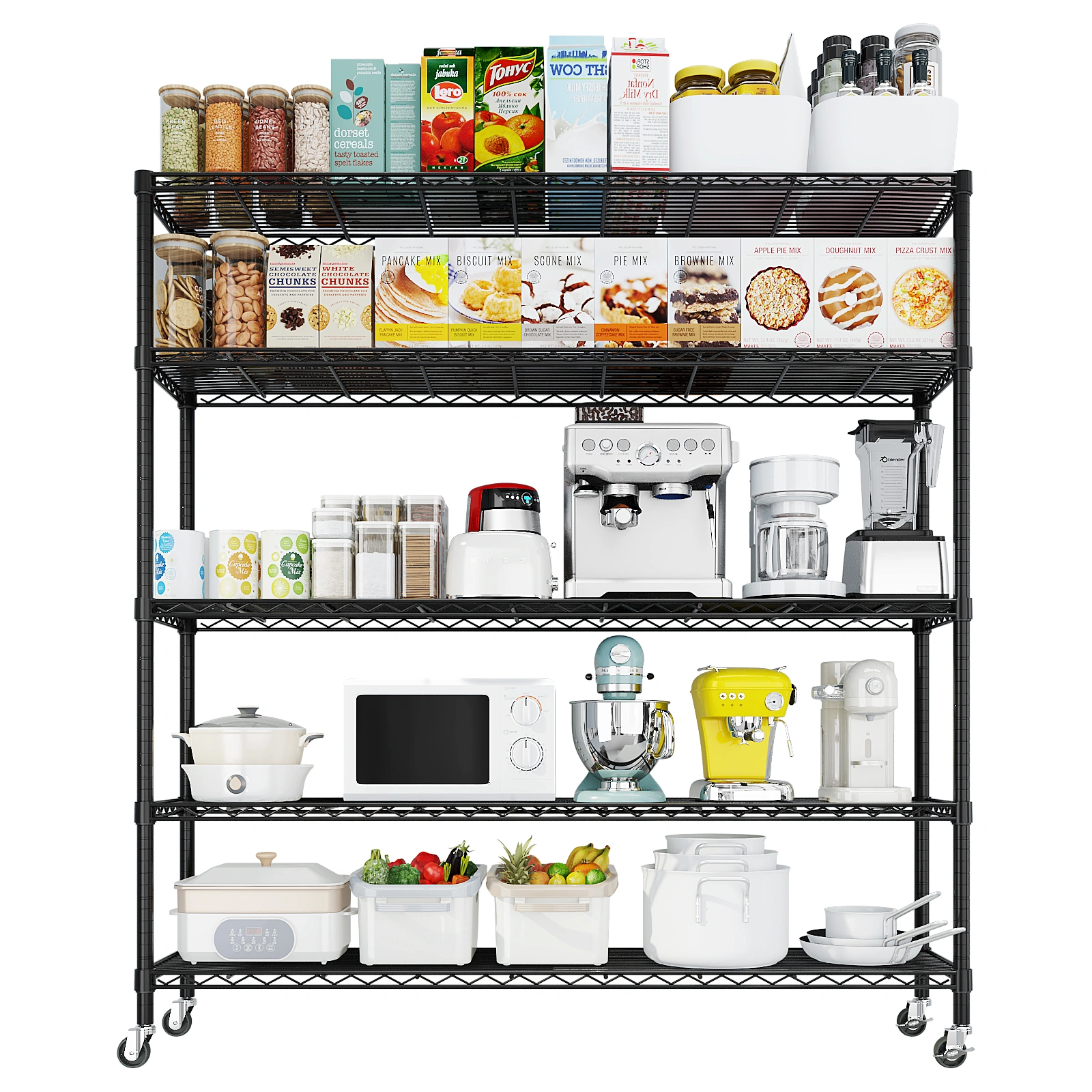 Heavy Duty Wire Shelving Unit 74.02"H X 59.06"W X 17.72"D, 3125LBS NSF Metal Storage Shelves with Wheels, Adjustable Garage Pantry Commercial Rack view 2