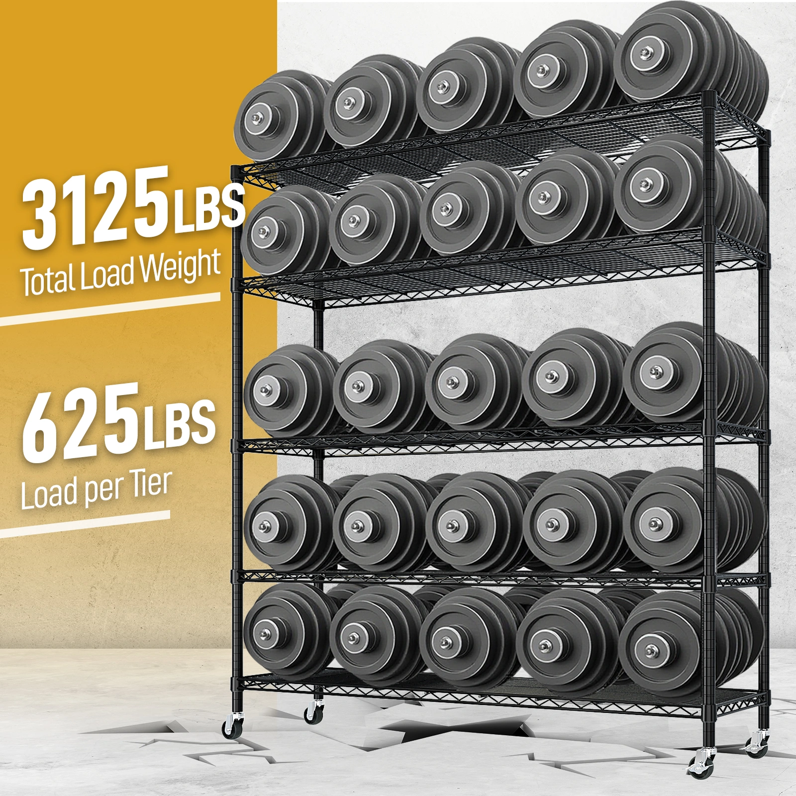 Heavy Duty Wire Shelving Unit 74.02"H X 59.06"W X 17.72"D, 3125LBS NSF Metal Storage Shelves with Wheels, Adjustable Garage Pantry Commercial Rack view 4