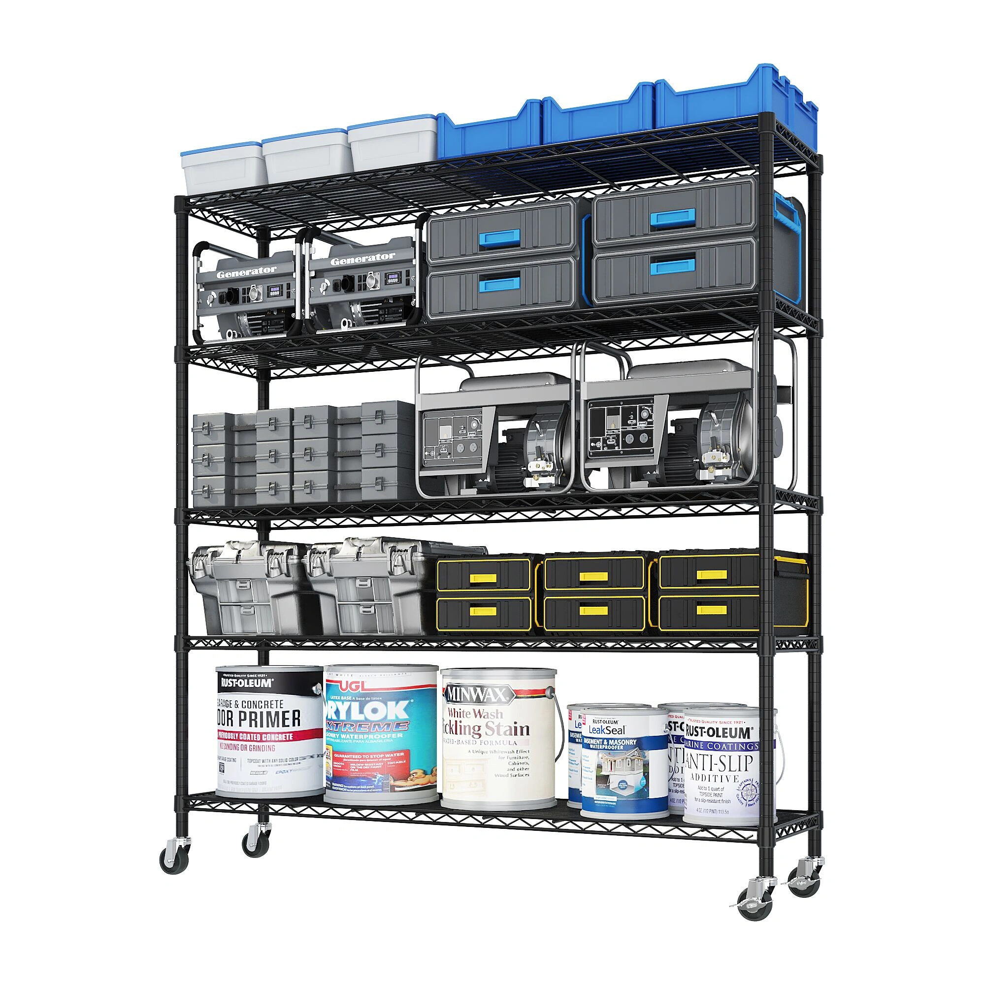 Heavy Duty Wire Shelving Unit 74.02"H X 59.06"W X 17.72"D, 3125LBS NSF Metal Storage Shelves with Wheels, Adjustable Garage Pantry Commercial Rack view 5