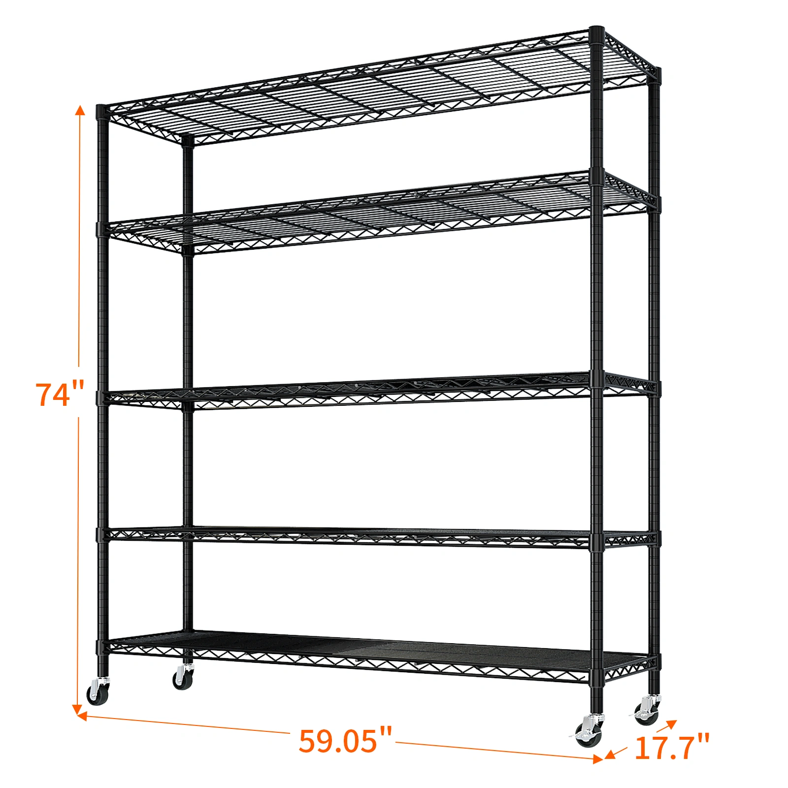 Heavy Duty Wire Shelving Unit 74.02"H X 59.06"W X 17.72"D, 3125LBS NSF Metal Storage Shelves with Wheels, Adjustable Garage Pantry Commercial Rack view 6