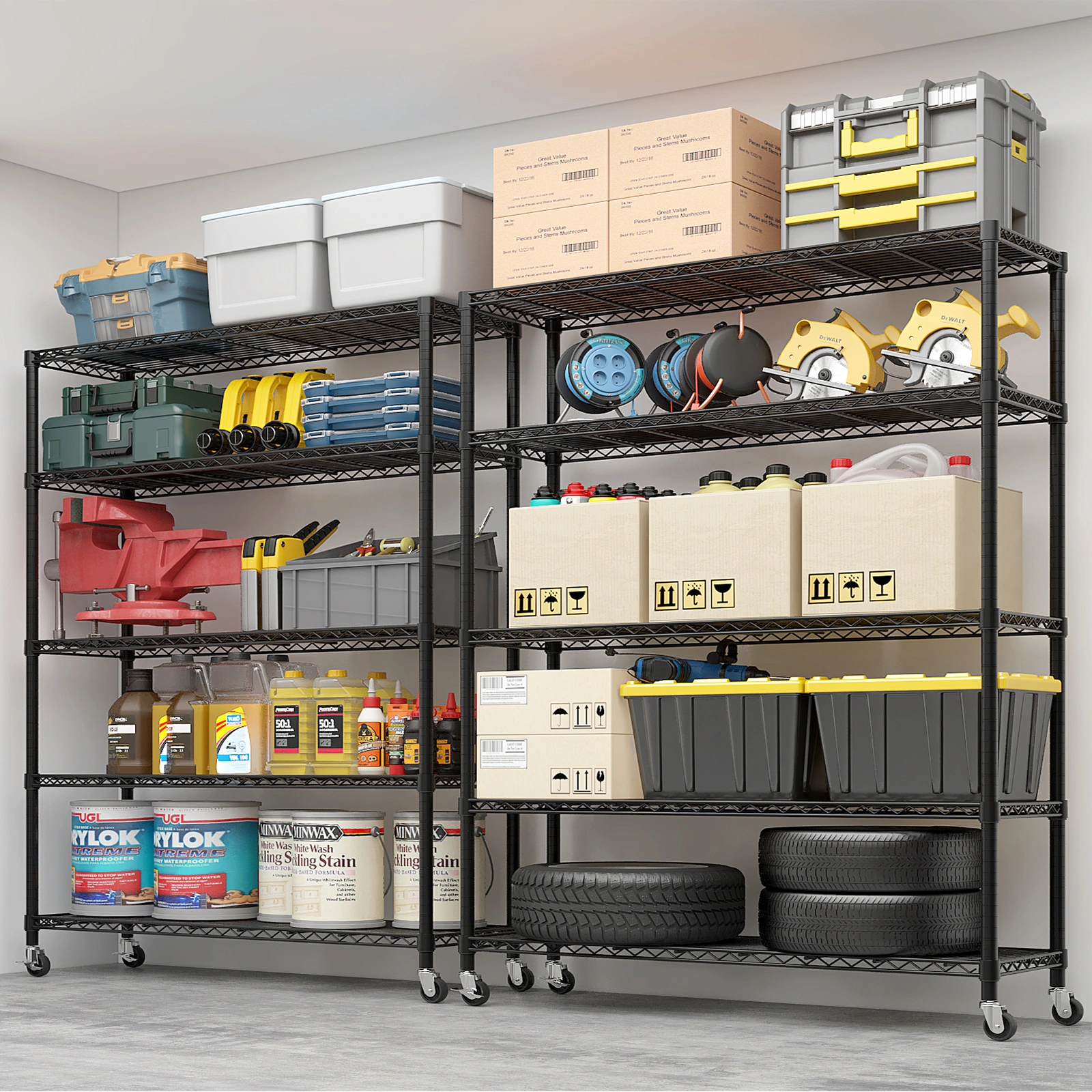 Heavy Duty Wire Shelving Unit 74.02"H X 59.06"W X 17.72"D, 3125LBS NSF Metal Storage Shelves with Wheels, Adjustable Garage Pantry Commercial Rack view 7
