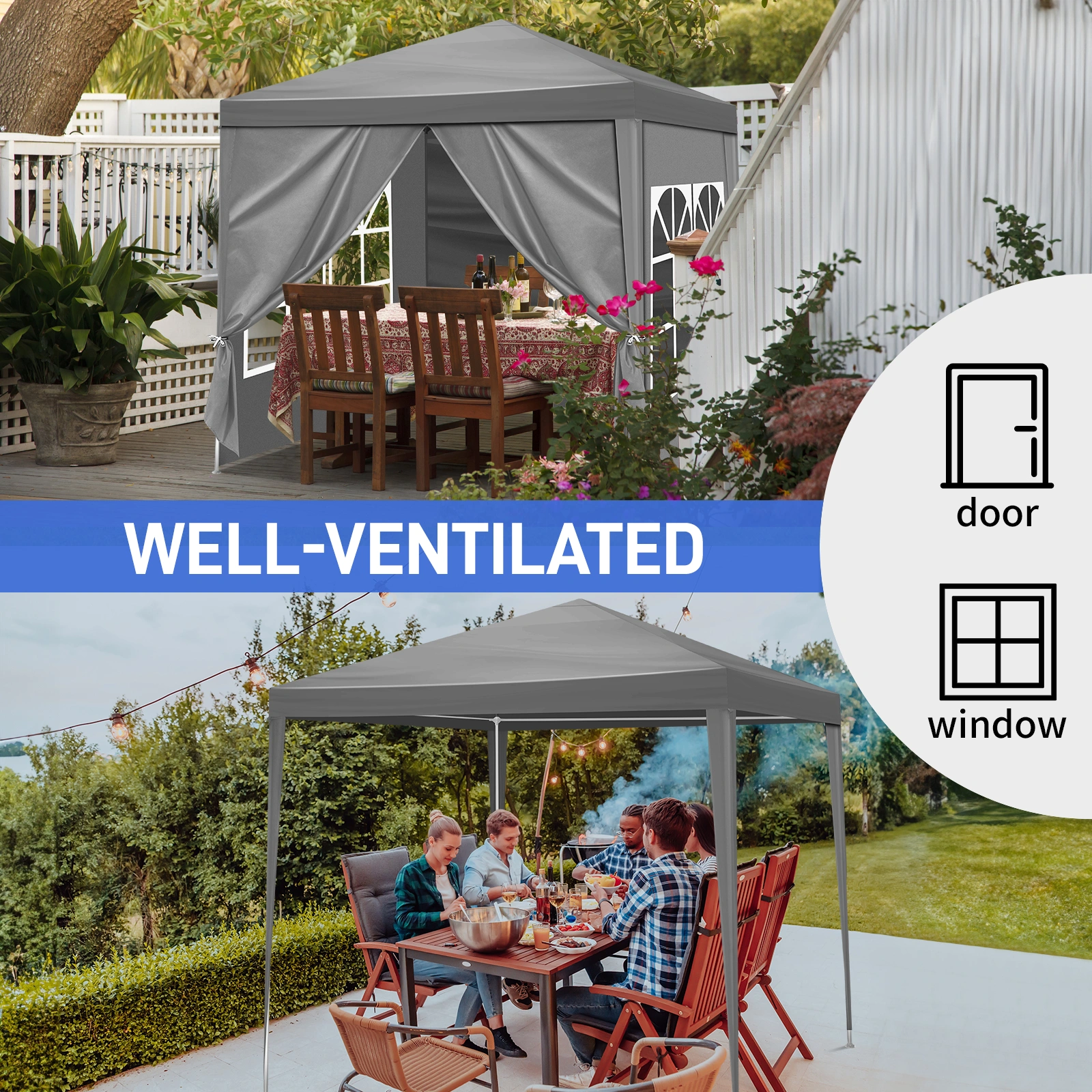 5x6.5FT Portable Party Tent Canopy with Four Sides Zip Enclosure for Outdoor Events view 20