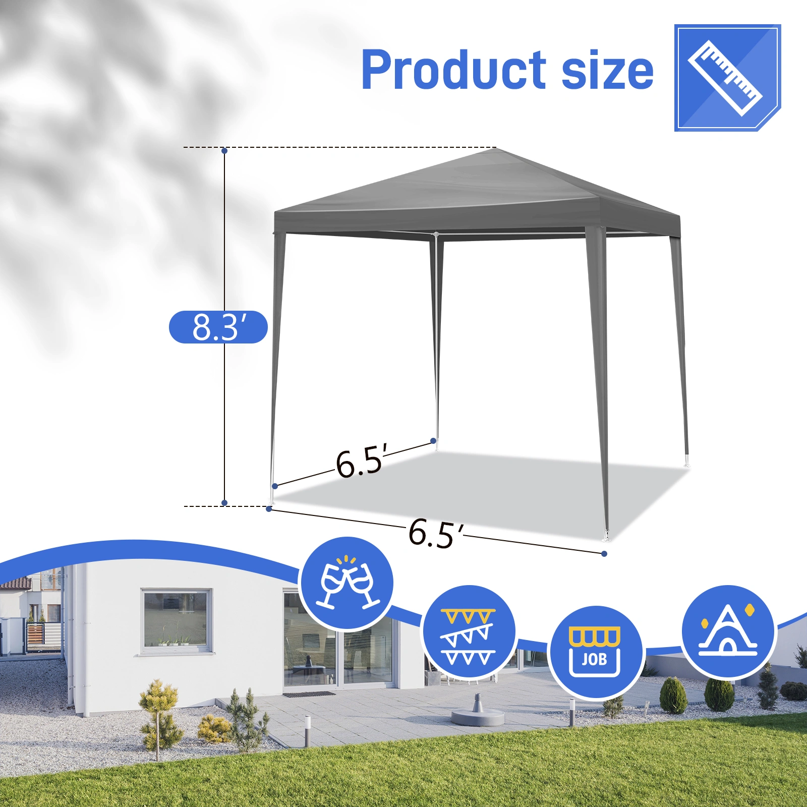 5x6.5FT Portable Party Tent Canopy with Four Sides Zip Enclosure for Outdoor Events view 9