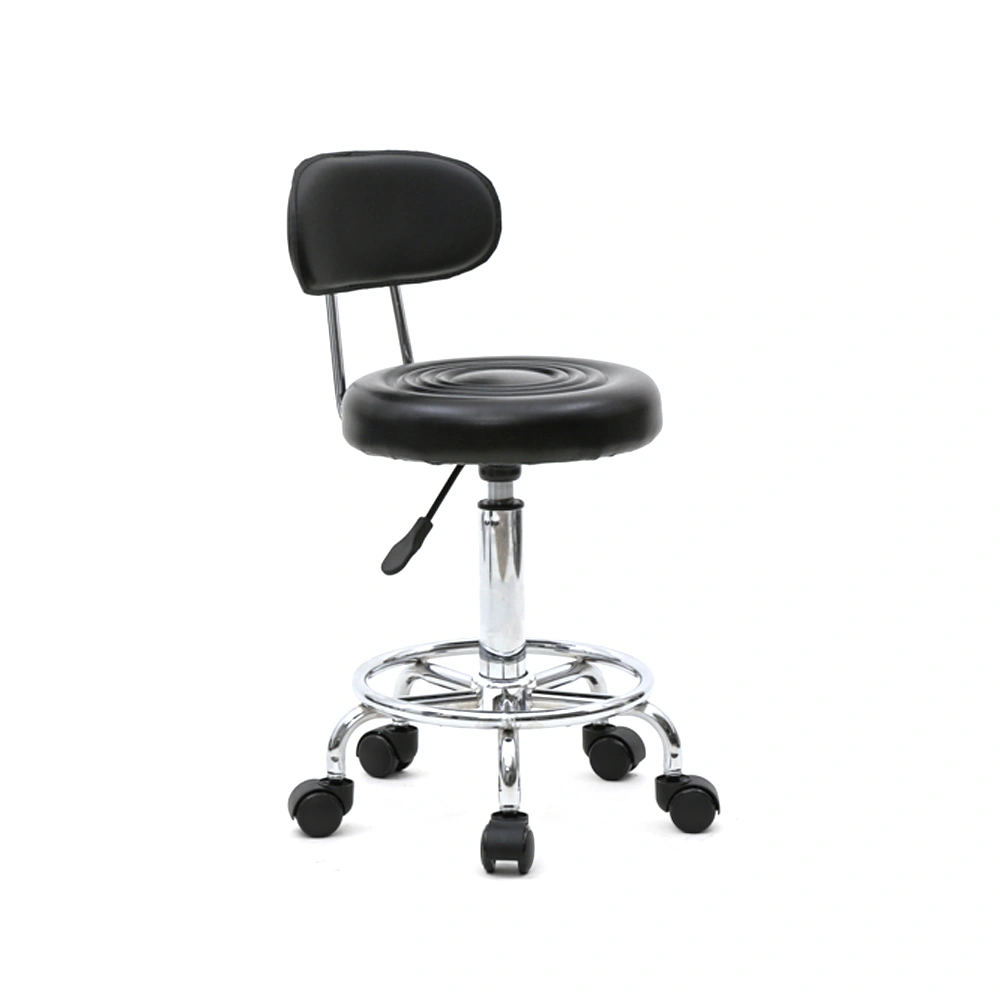 Round Shape Adjustable Salon Stool with Back and Line Black view 12