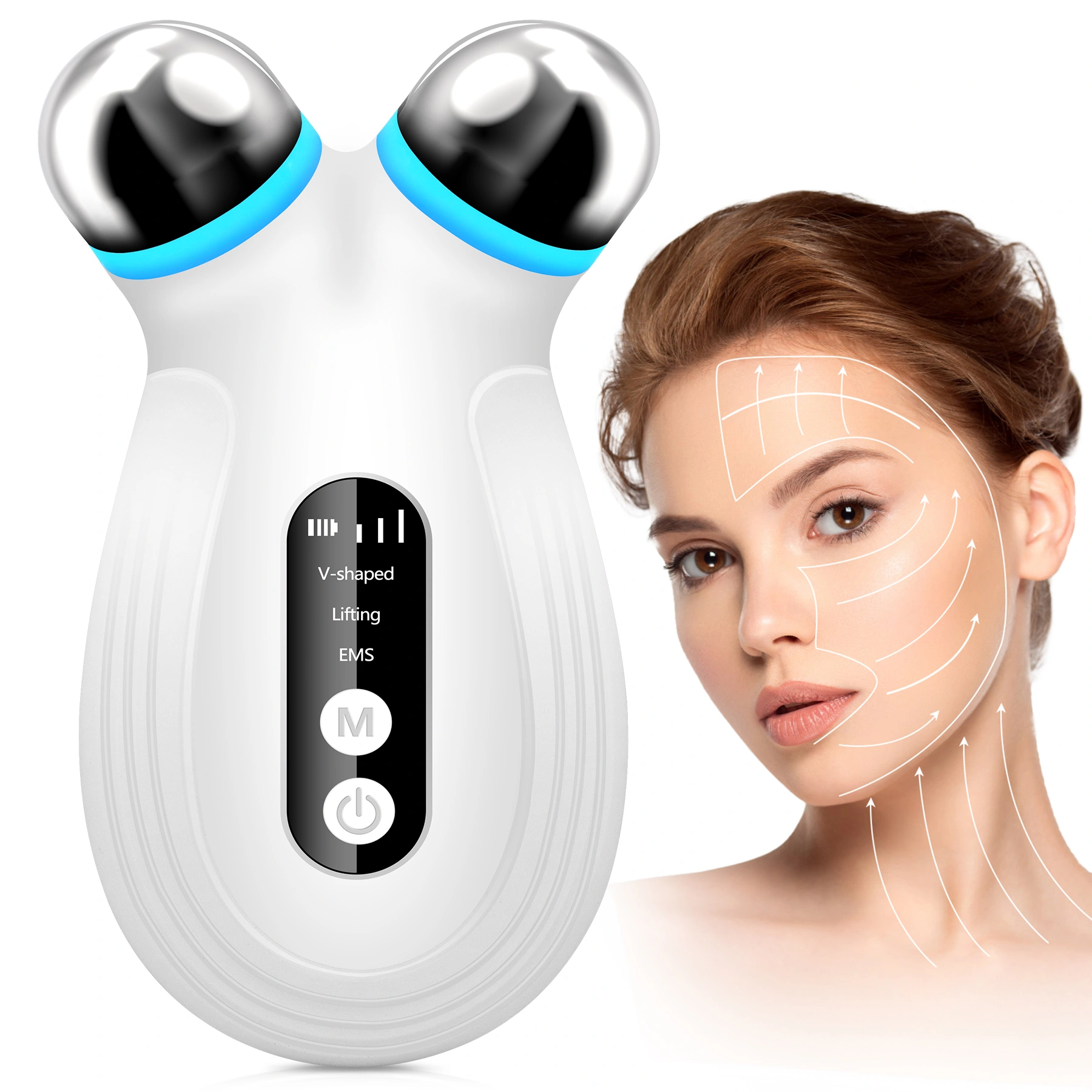 White Microcurrent Facial Device for Anti-Aging & Wrinkle Reduction, EMS Skin Lifting Tool for Enhanced Skincare Absorption