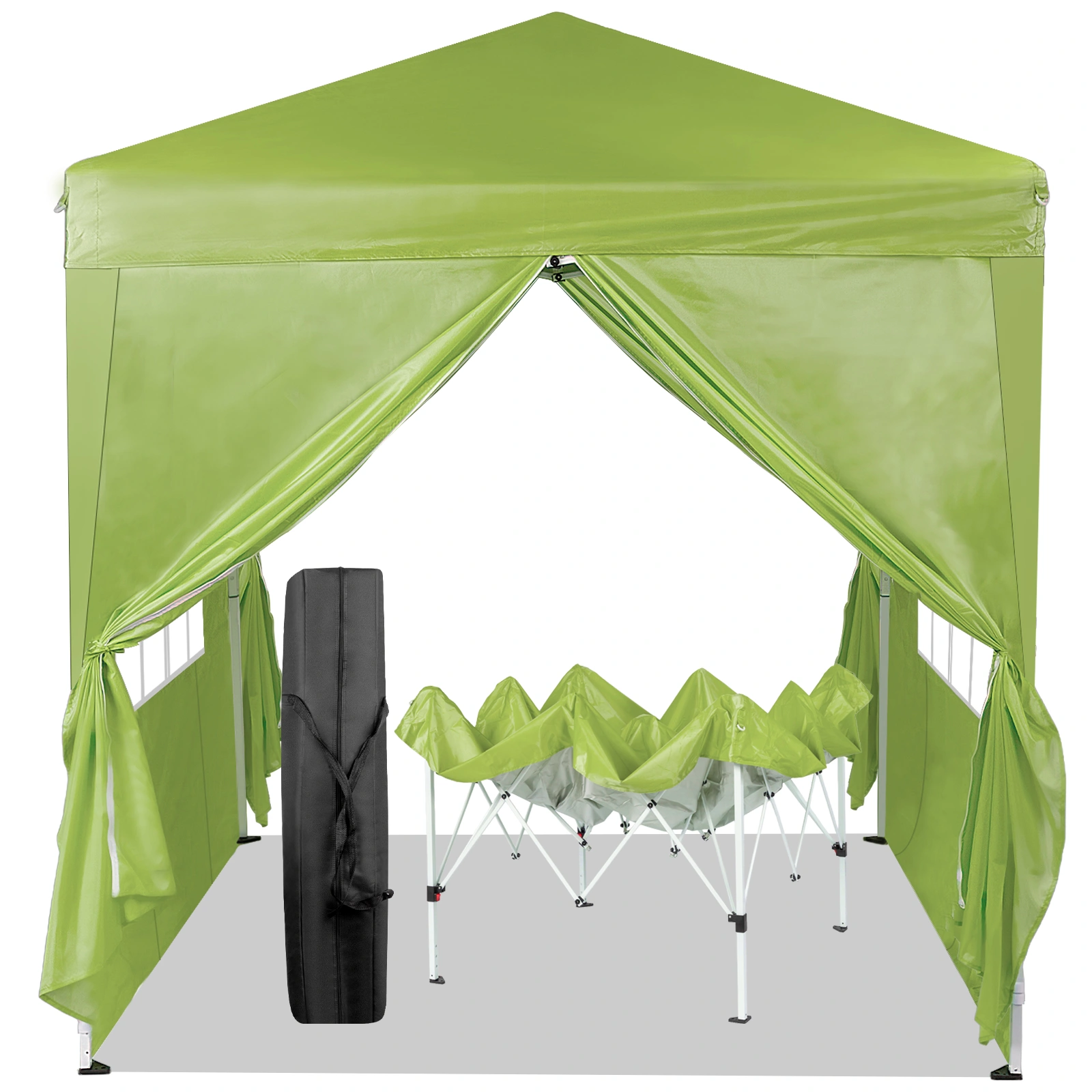 5x6.5FT Right Angle Folding Tent, 2 Doors 2 Windows Waterproof Camouflage Camping Shelter, Greenish Gray