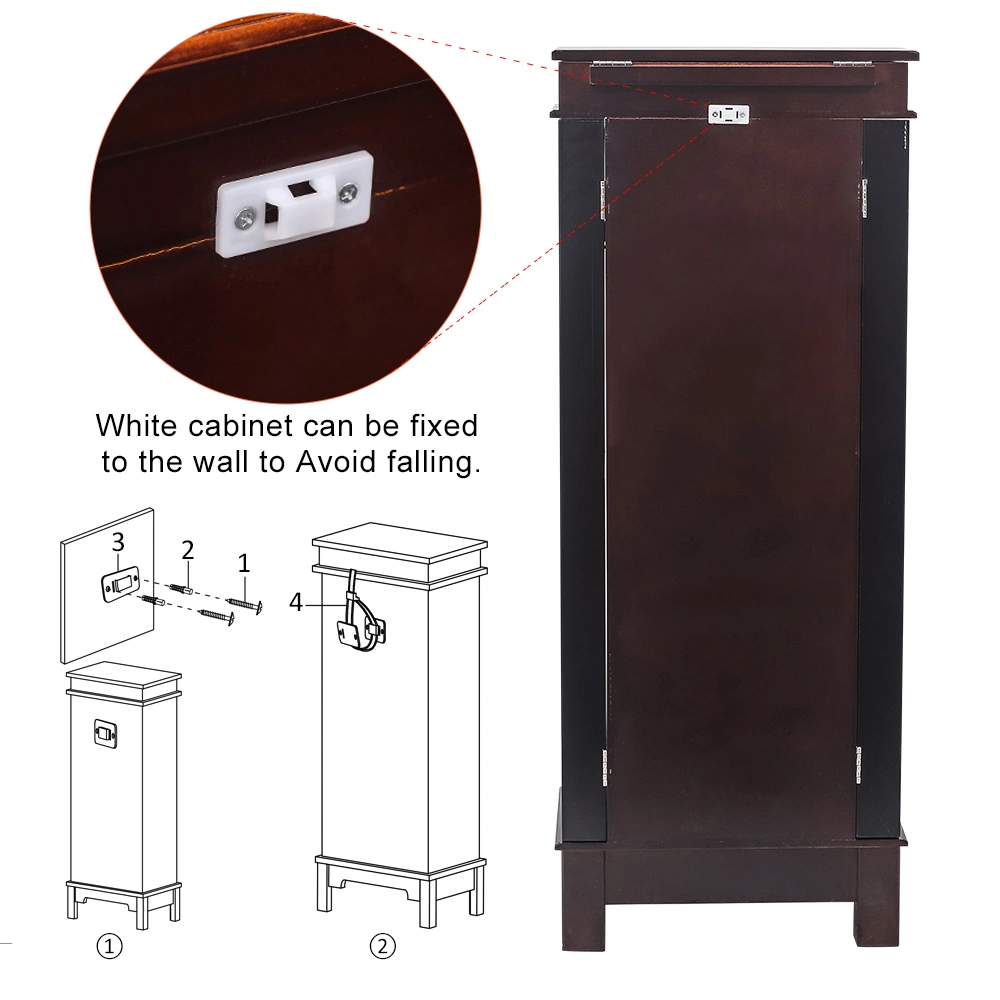 Jewelry Armoire Cabinet - 8 Drawers, 16 Necklace Hooks, 2 Side Swing Doors, Mirror, Brown view 11