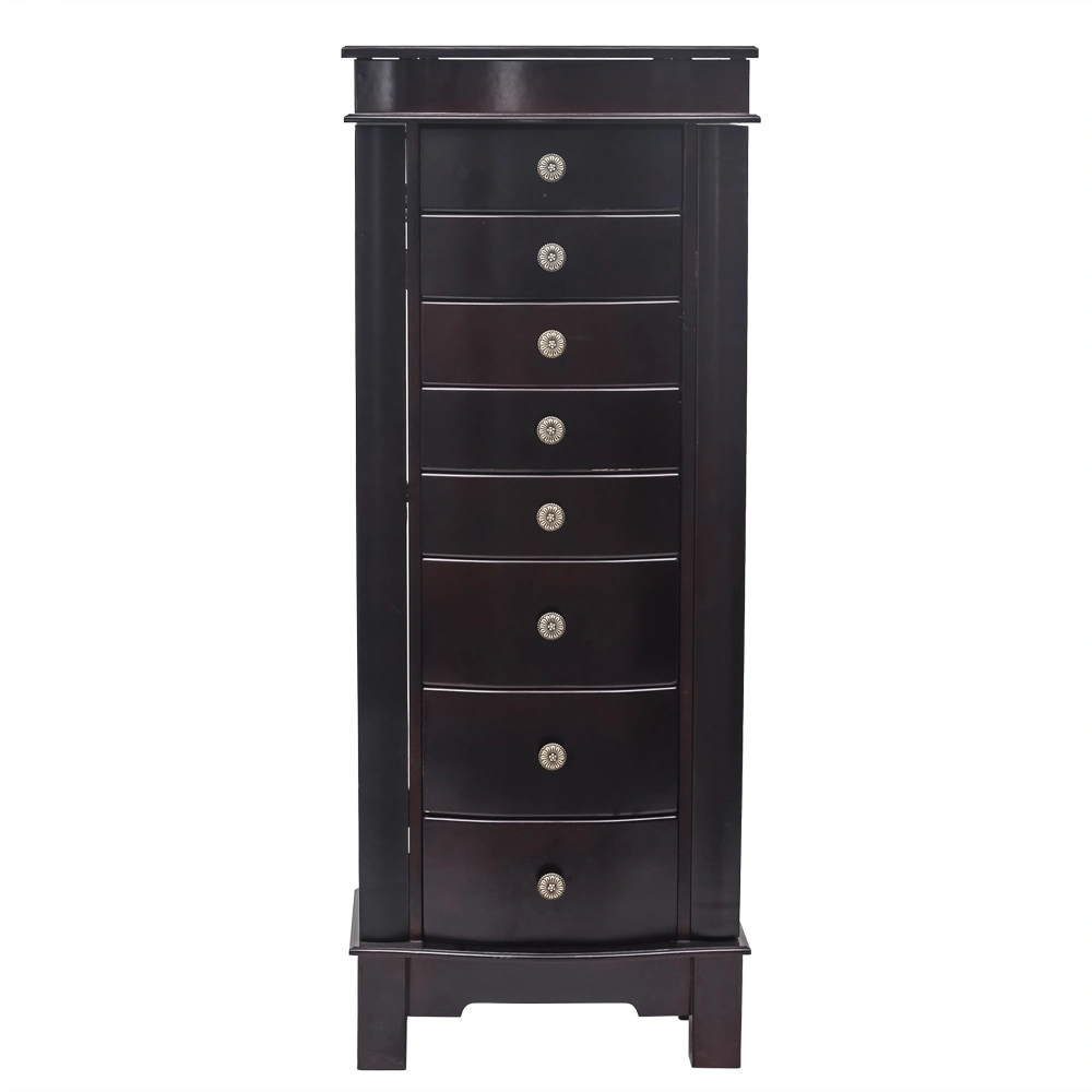 Jewelry Armoire Cabinet - 8 Drawers, 16 Necklace Hooks, 2 Side Swing Doors, Mirror, Brown view 2