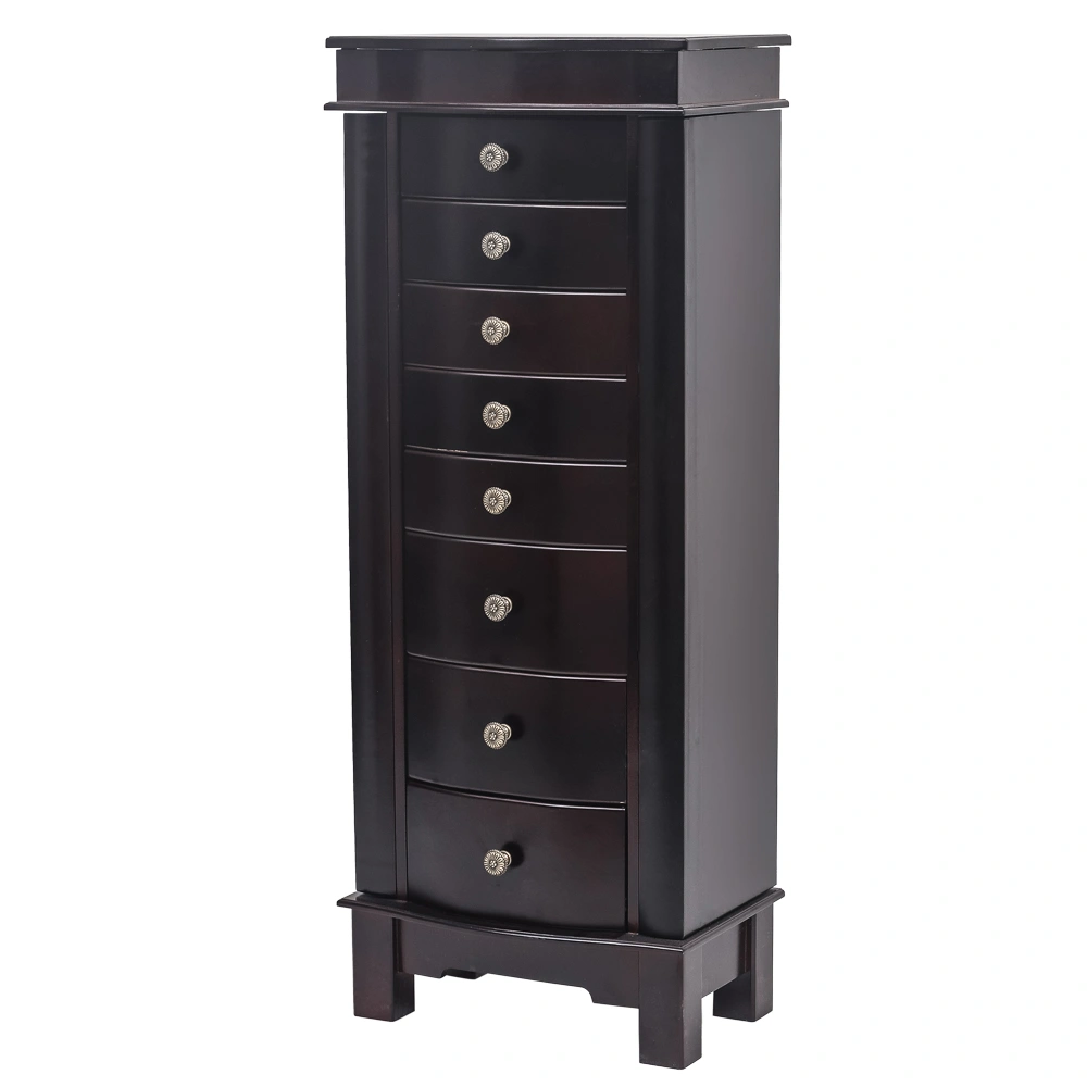 Jewelry Armoire Cabinet - 8 Drawers, 16 Necklace Hooks, 2 Side Swing Doors, Mirror, Brown view 3