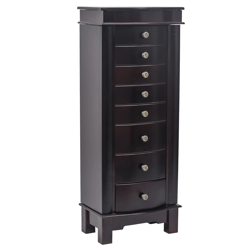 Jewelry Armoire Cabinet - 8 Drawers, 16 Necklace Hooks, 2 Side Swing Doors, Mirror, Brown view 4