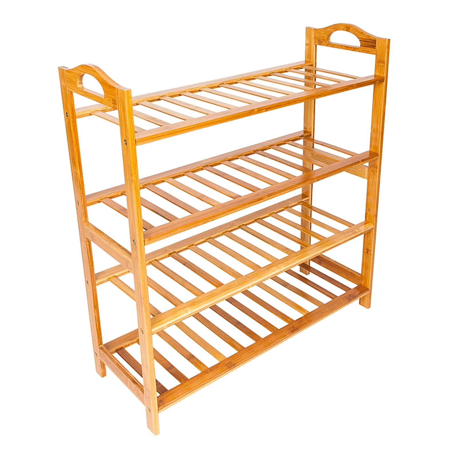 12-Pair 4-Tier Bamboo Shoe Rack, Wooden Color Entryway Shoe Organizer Shelf for Hallway Closet Bedroom