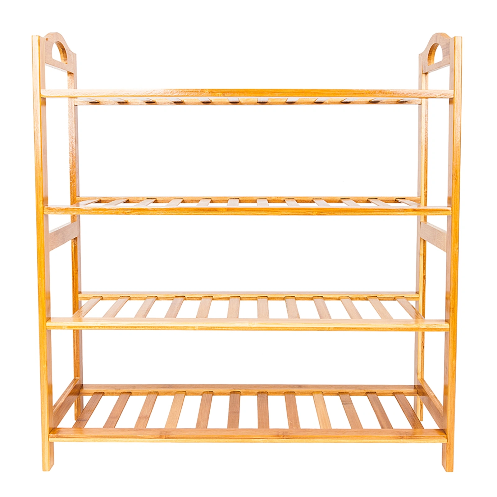 12-Pair 4-Tier Bamboo Shoe Rack, Wooden Color Entryway Shoe Organizer Shelf for Hallway Closet Bedroom view 2