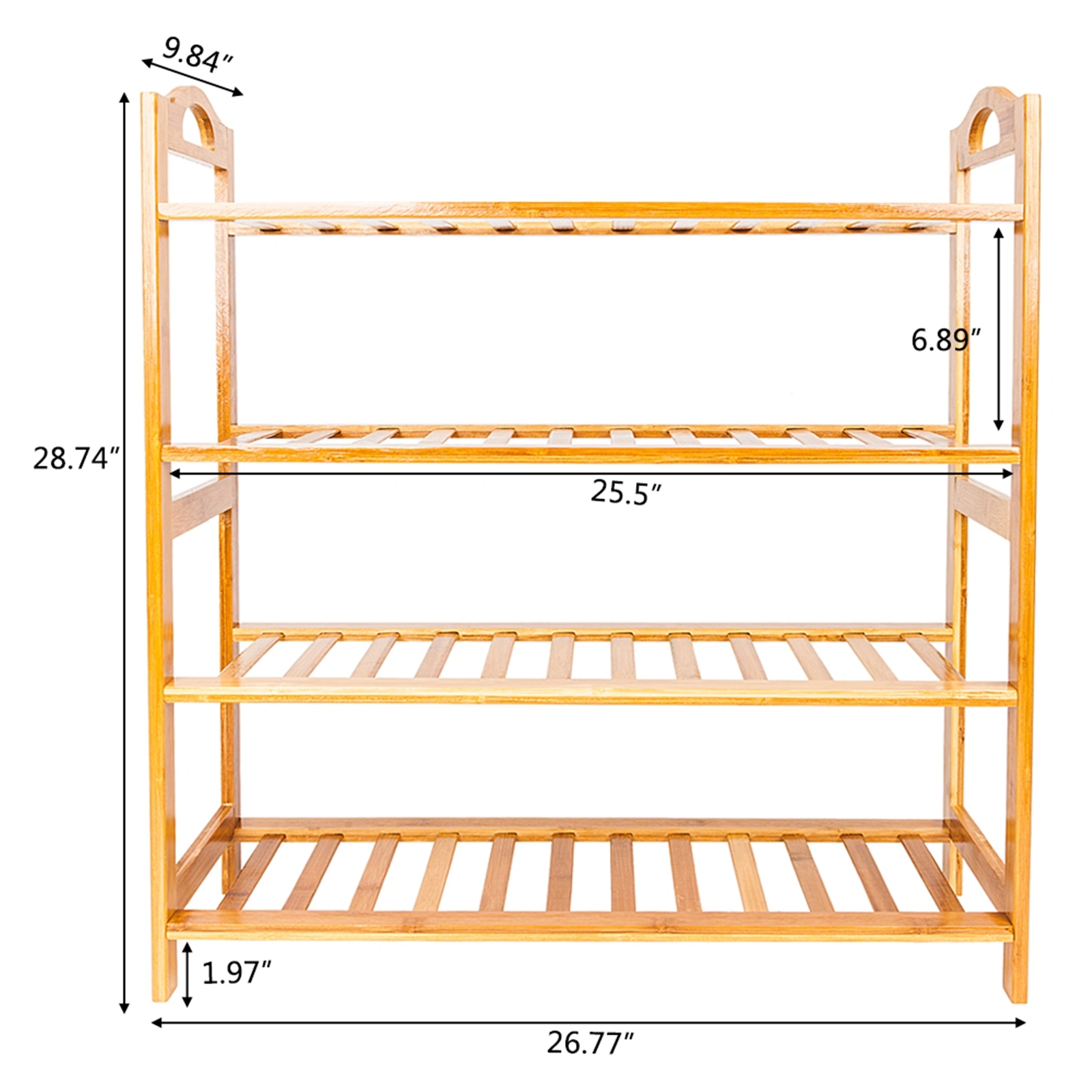 12-Pair 4-Tier Bamboo Shoe Rack, Wooden Color Entryway Shoe Organizer Shelf for Hallway Closet Bedroom view 8