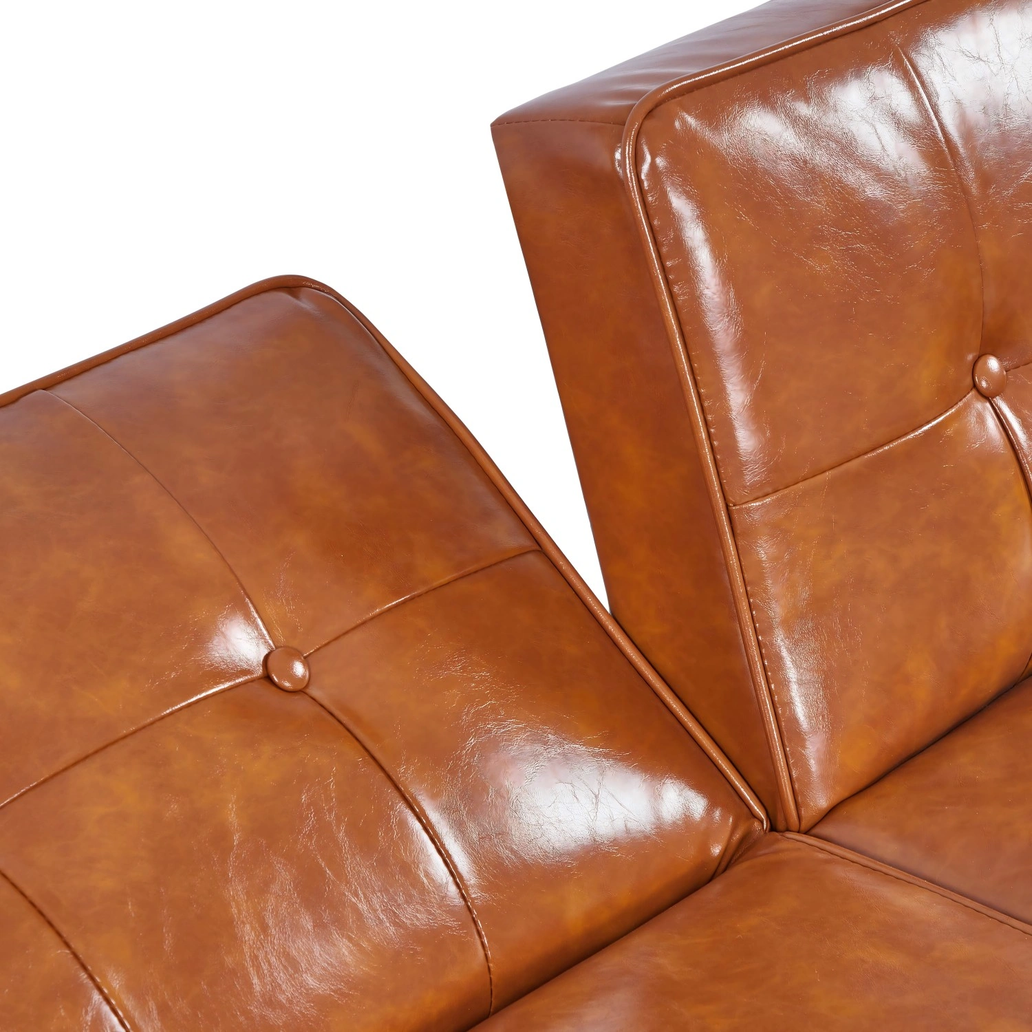 Modern PU Leather Futon Sofa with Tufted Backrest, Adjustable Reclining Couch, Mid-Century Style with Wood & Metal Legs view 13