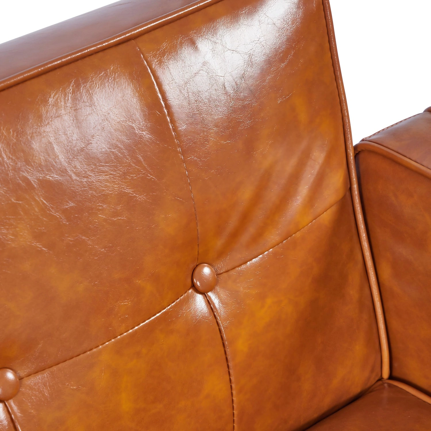 Modern PU Leather Futon Sofa with Tufted Backrest, Adjustable Reclining Couch, Mid-Century Style with Wood & Metal Legs view 14