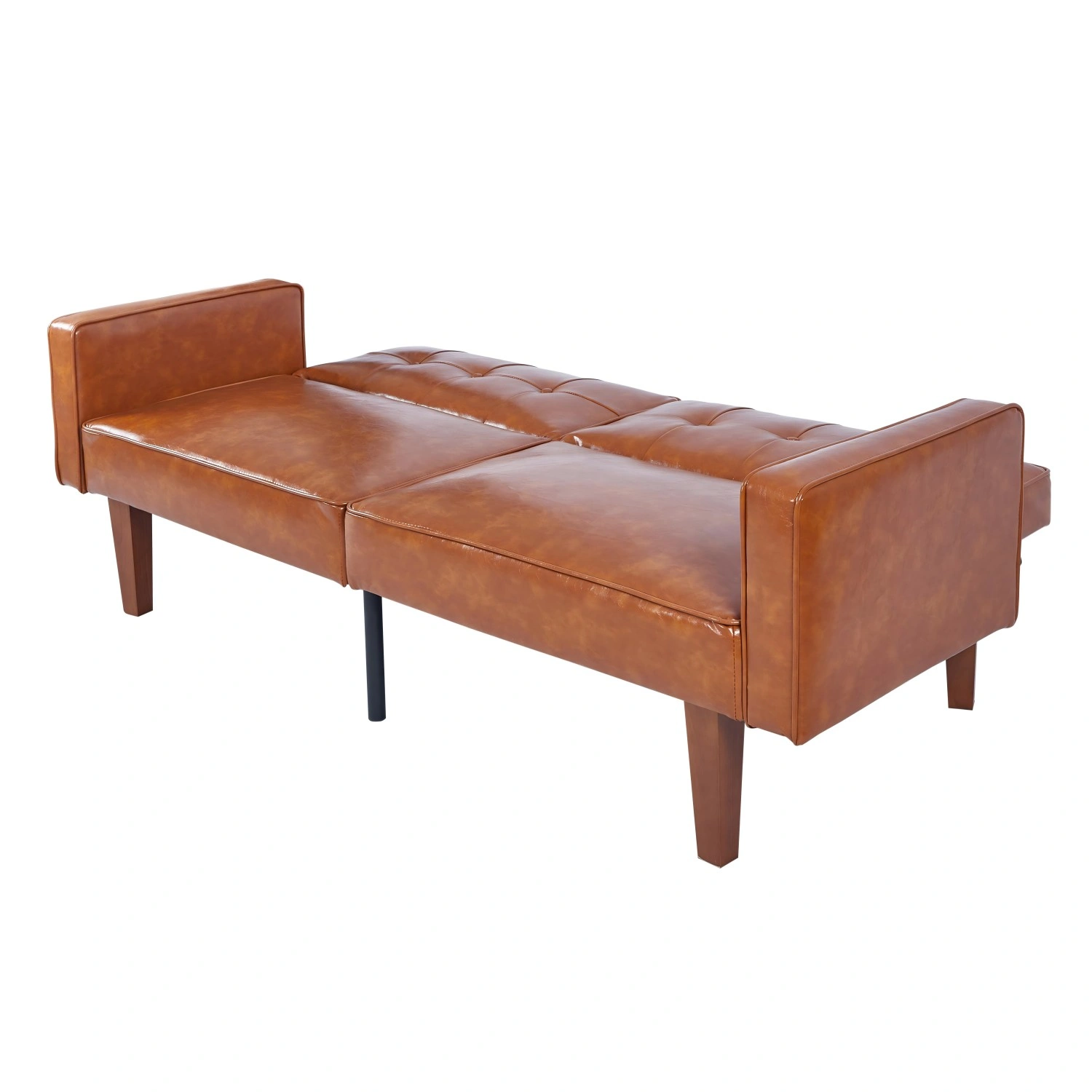 Modern PU Leather Futon Sofa with Tufted Backrest, Adjustable Reclining Couch, Mid-Century Style with Wood & Metal Legs view 2