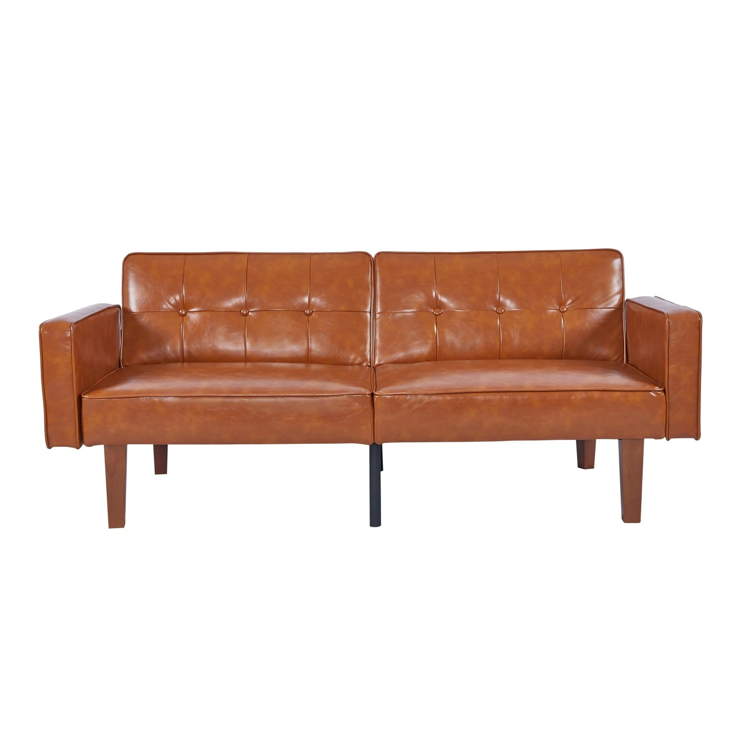 Modern PU Leather Futon Sofa with Tufted Backrest, Adjustable Reclining Couch, Mid-Century Style with Wood & Metal Legs view 3