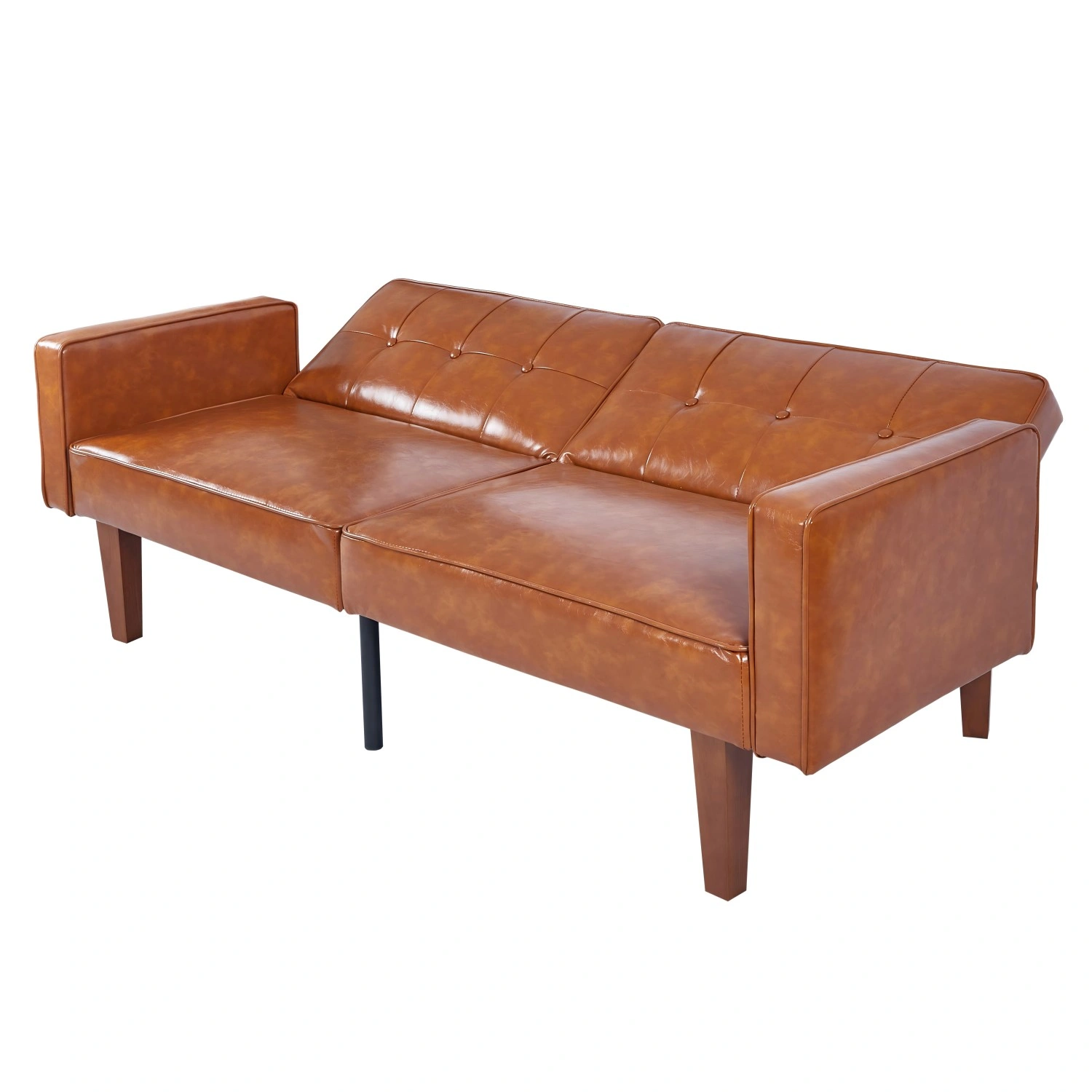Modern PU Leather Futon Sofa with Tufted Backrest, Adjustable Reclining Couch, Mid-Century Style with Wood & Metal Legs view 4
