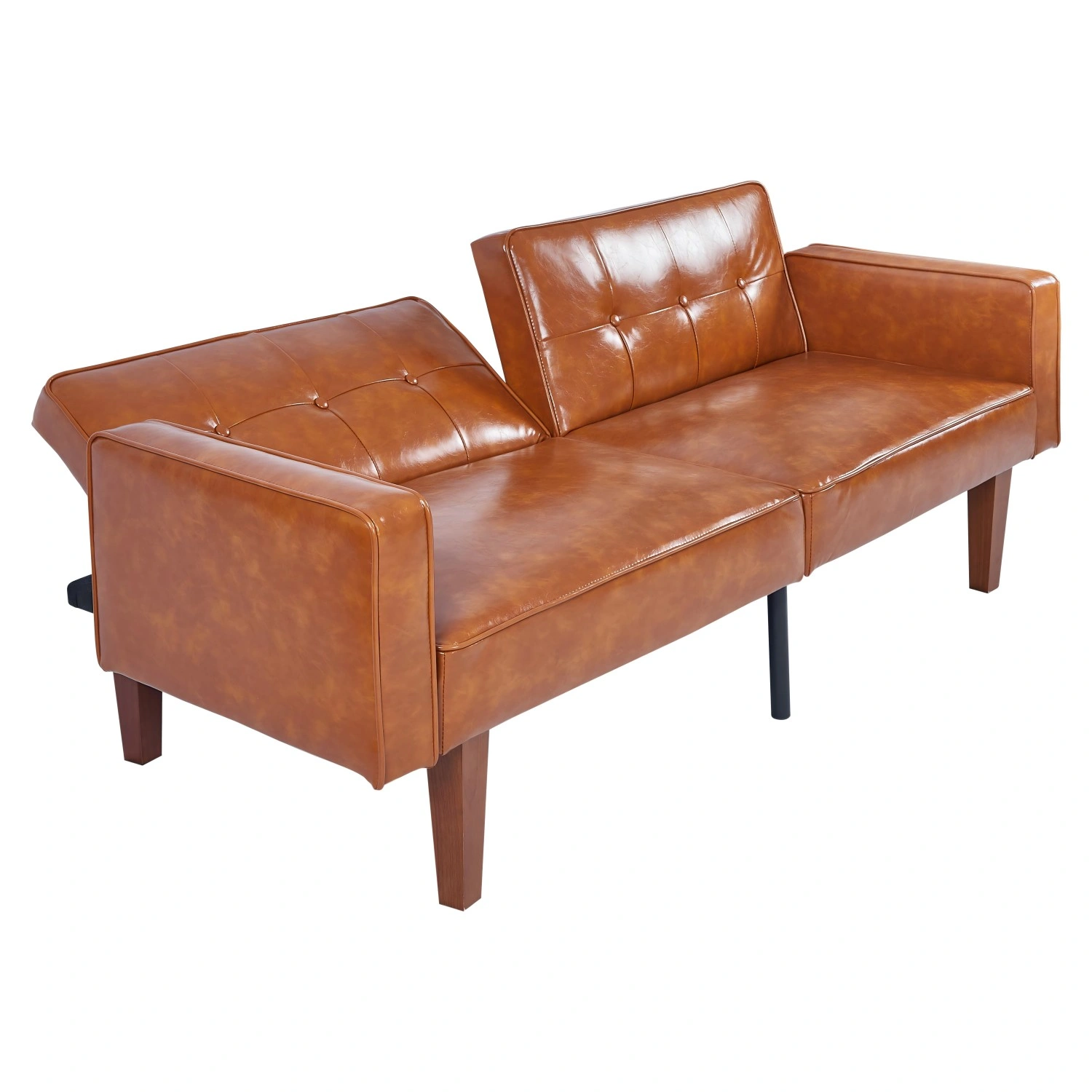 Modern PU Leather Futon Sofa with Tufted Backrest, Adjustable Reclining Couch, Mid-Century Style with Wood & Metal Legs view 5